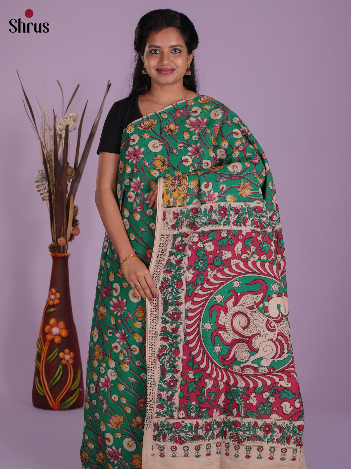 Green & Cream - kalamkari-cotton Saree