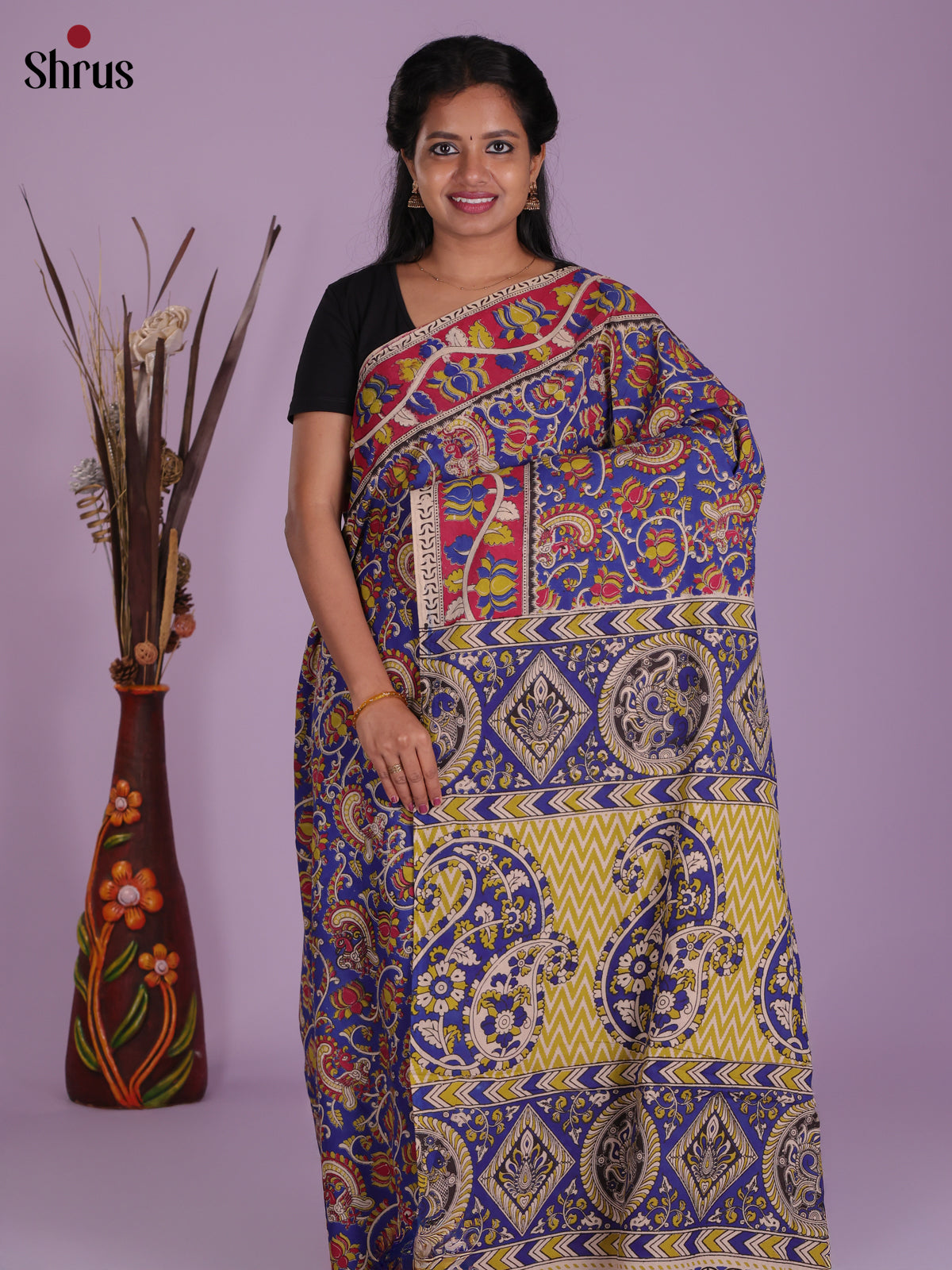 Blue & Red - kalamkari-cotton Saree