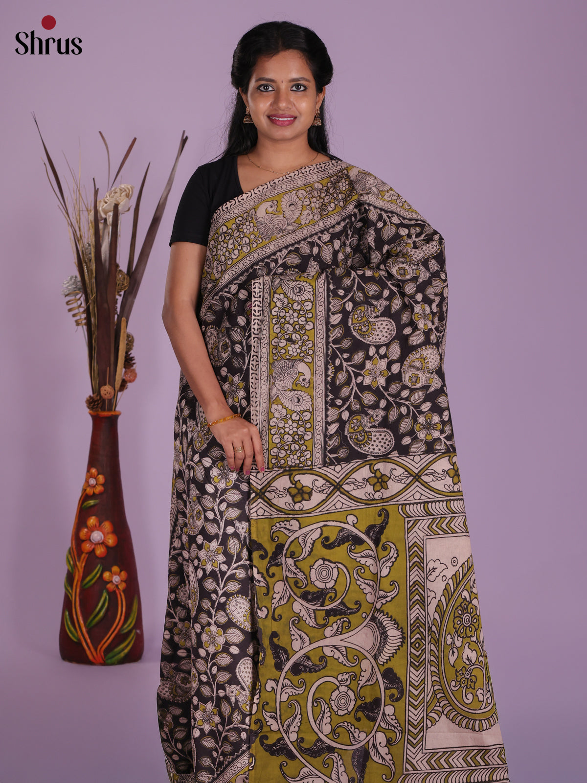 Black & Green - kalamkari-cotton Saree