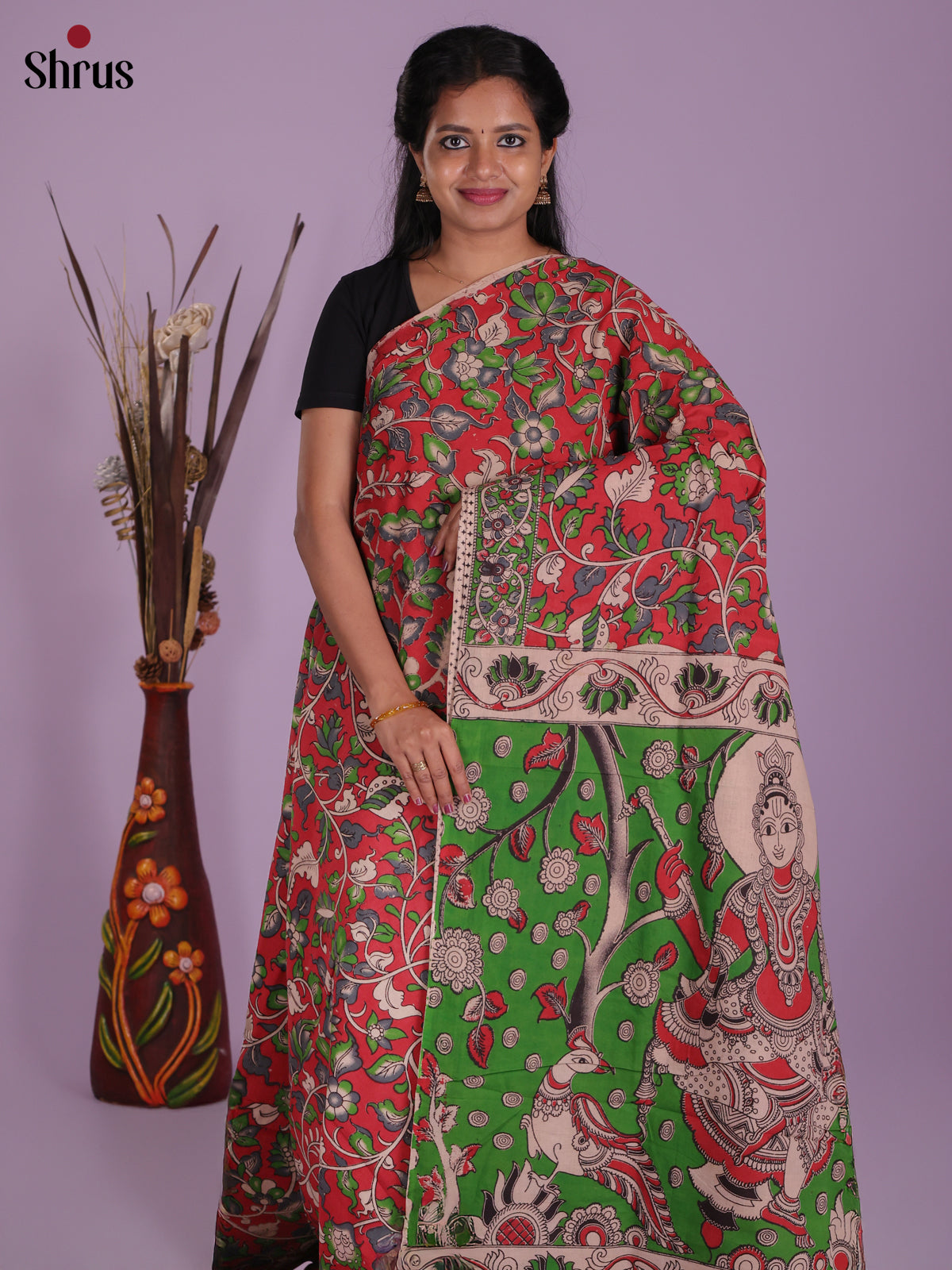 Red & Green - kalamkari-cotton Saree