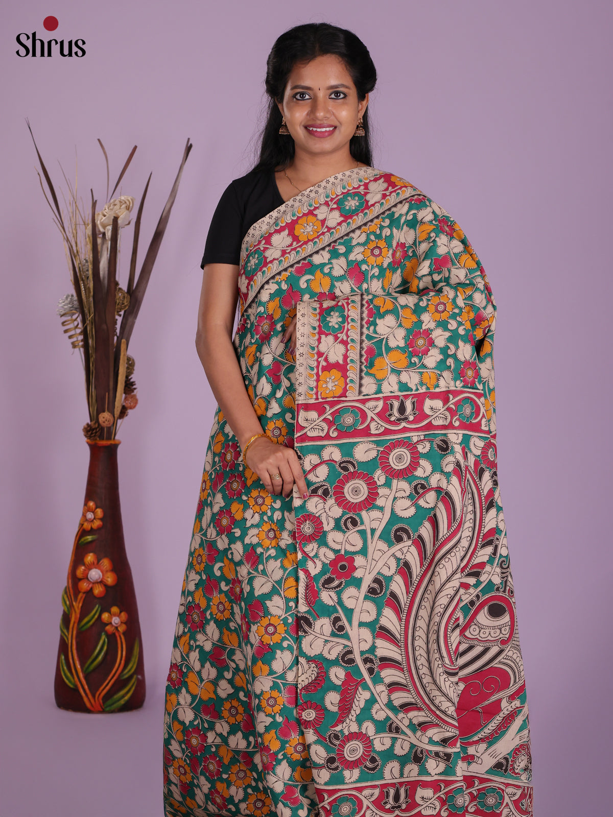 Teal & Pink - kalamkari-cotton Saree