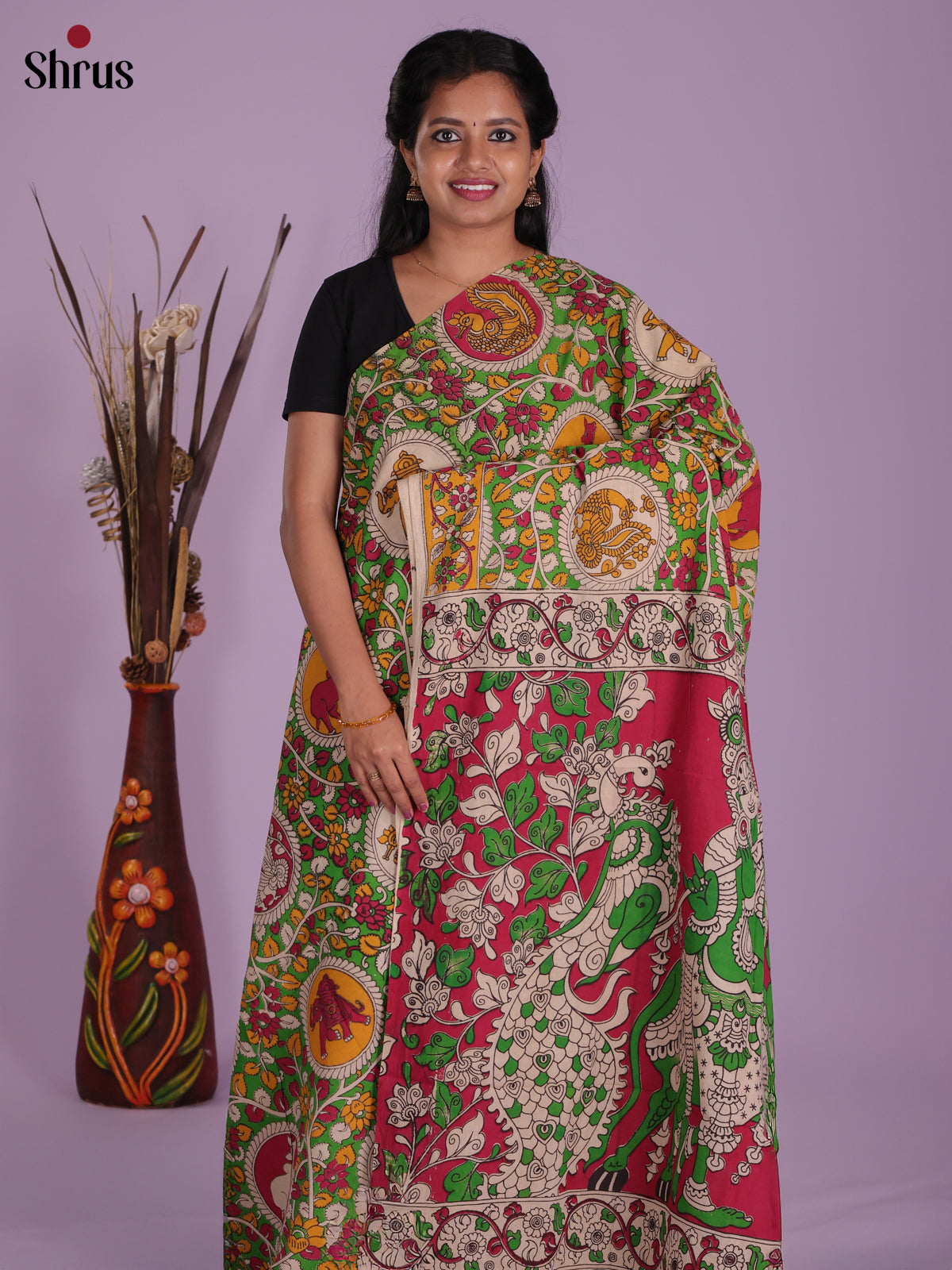 Green & Pink - kalamkari-cotton Saree
