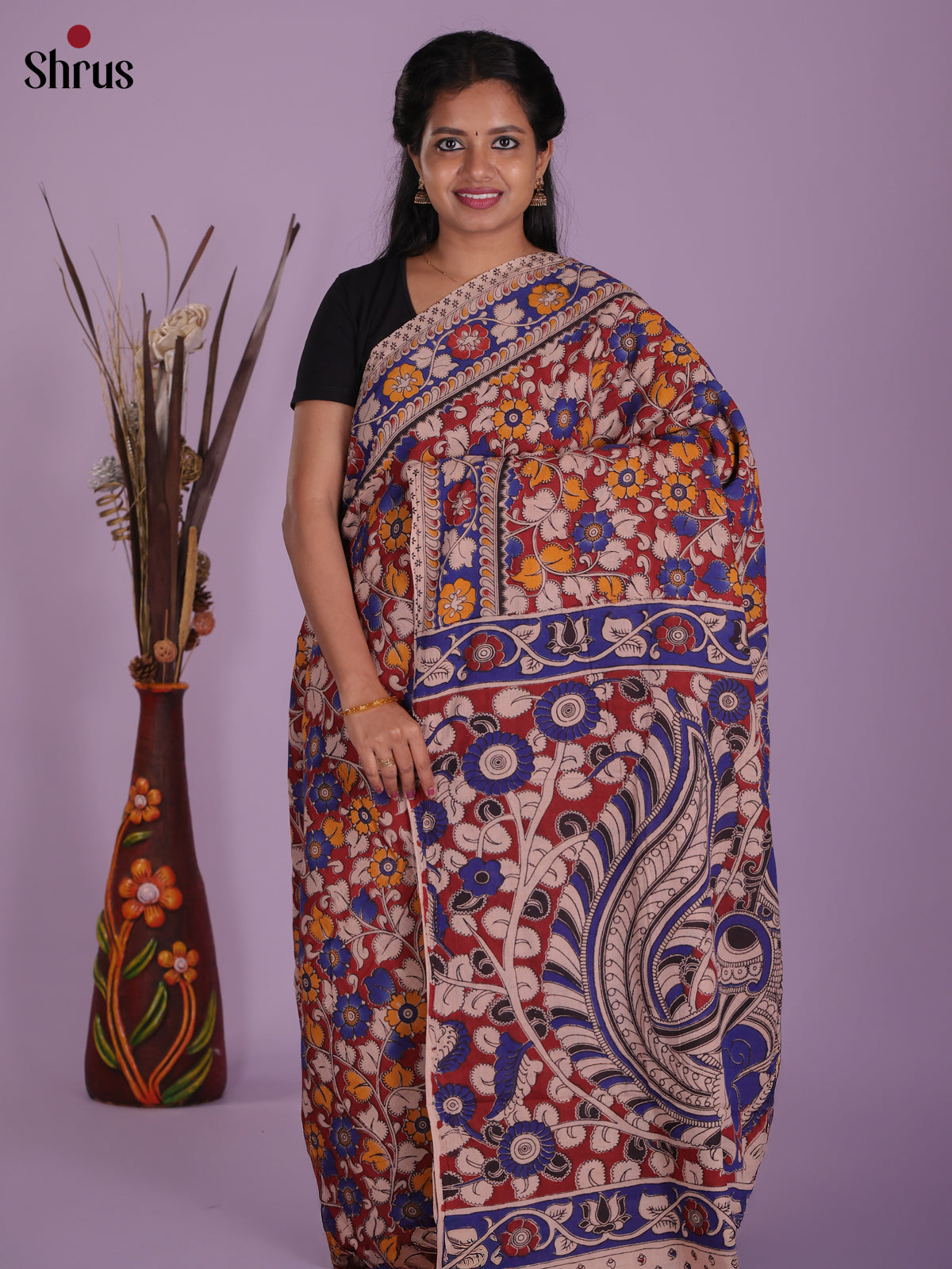 Maroon & Blue - kalamkari-cotton Saree