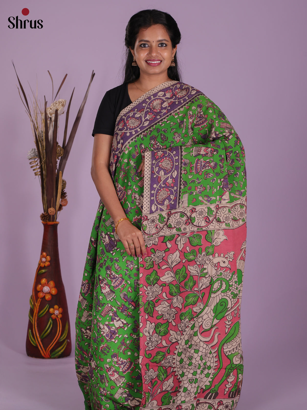 Green & Pink - kalamkari-cotton Saree
