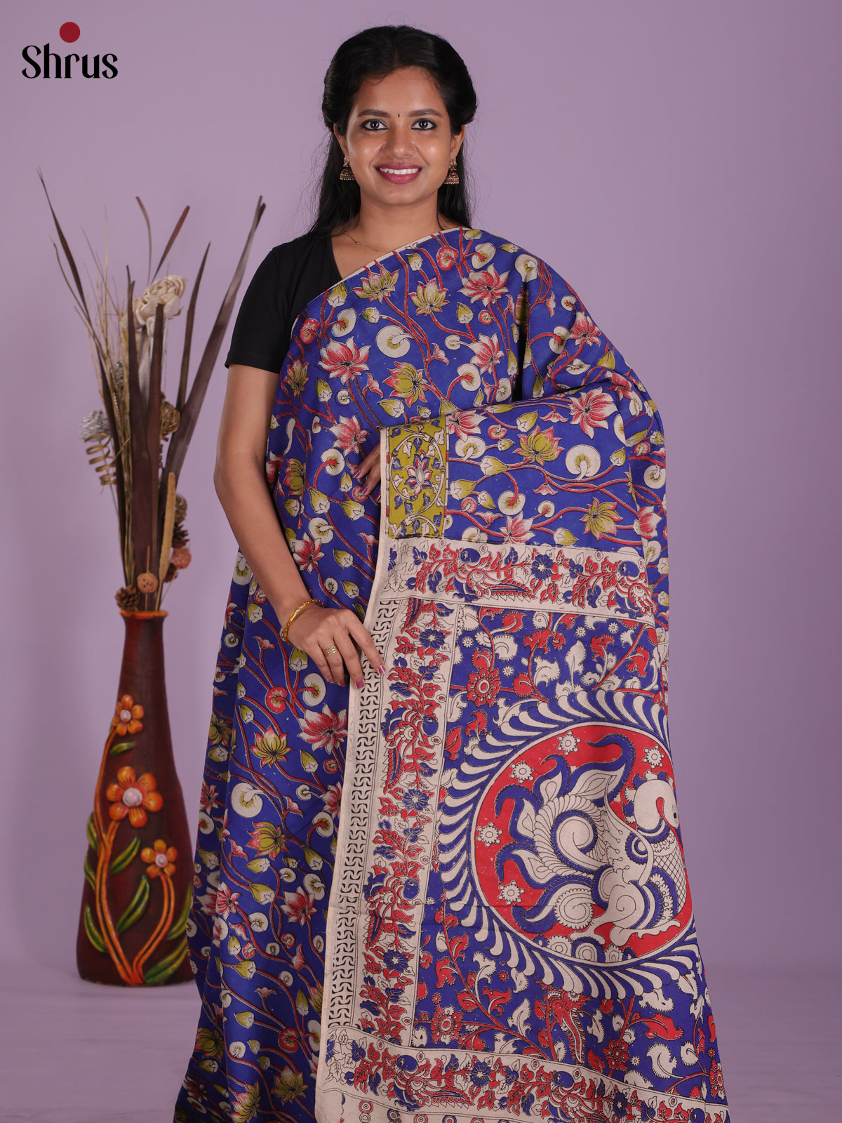 Blue & Green- kalamkari-cotton Saree