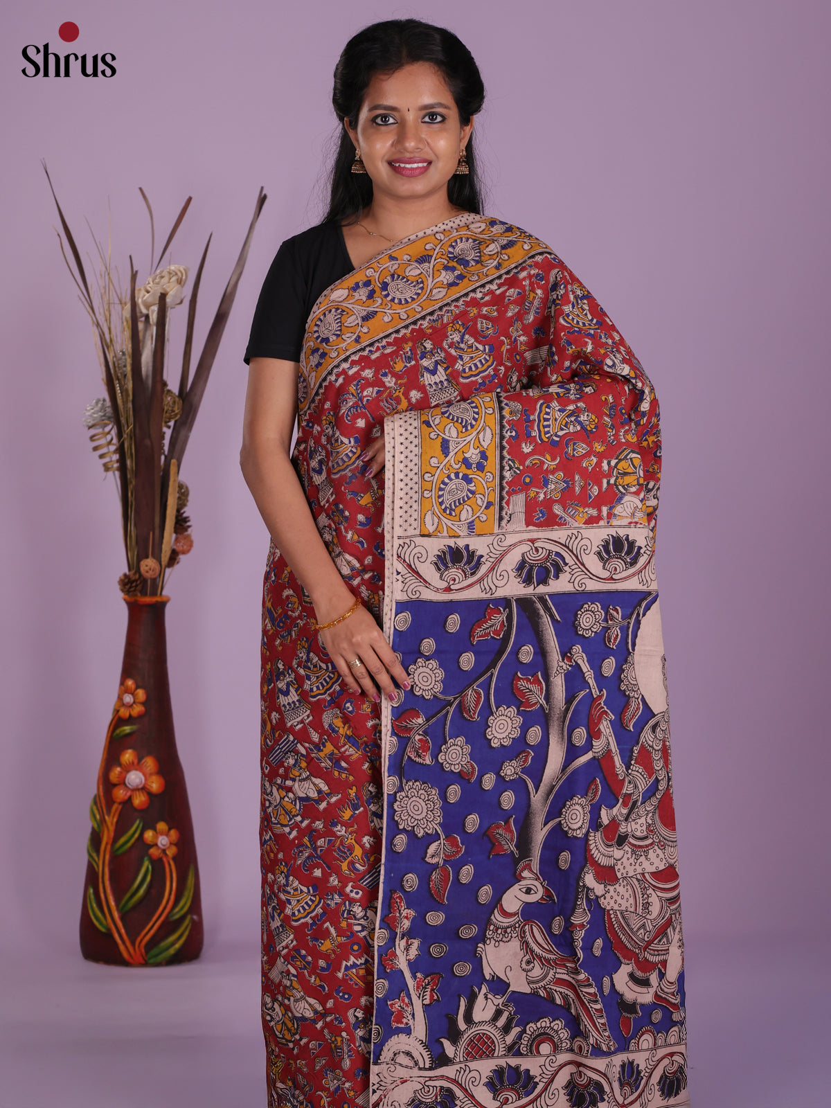 Red & Blue - kalamkari-cotton Saree