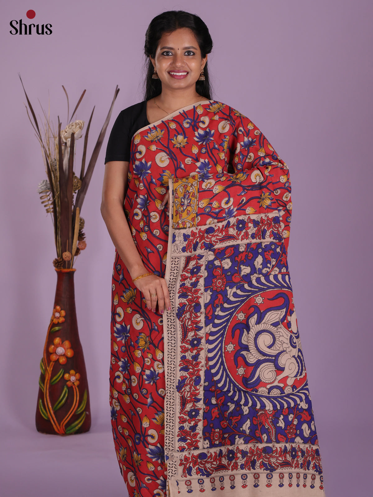 Red & Blue- kalamkari-cotton Saree