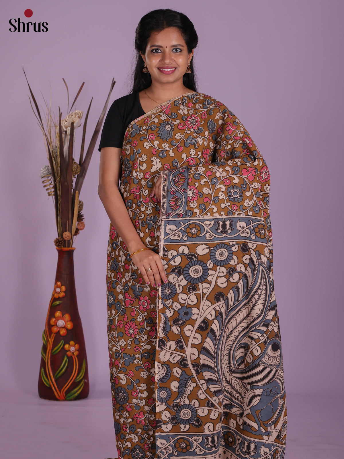 Mehandi & Grey - kalamkari-cotton Saree