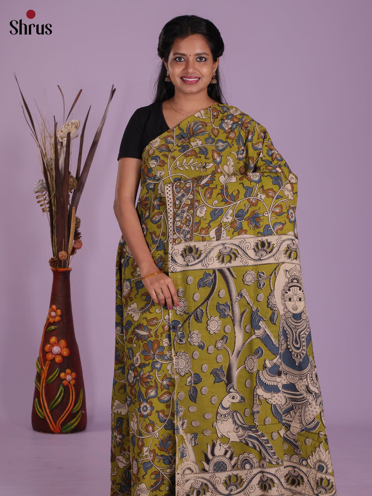 Green & Cream - kalamkari-cotton Saree