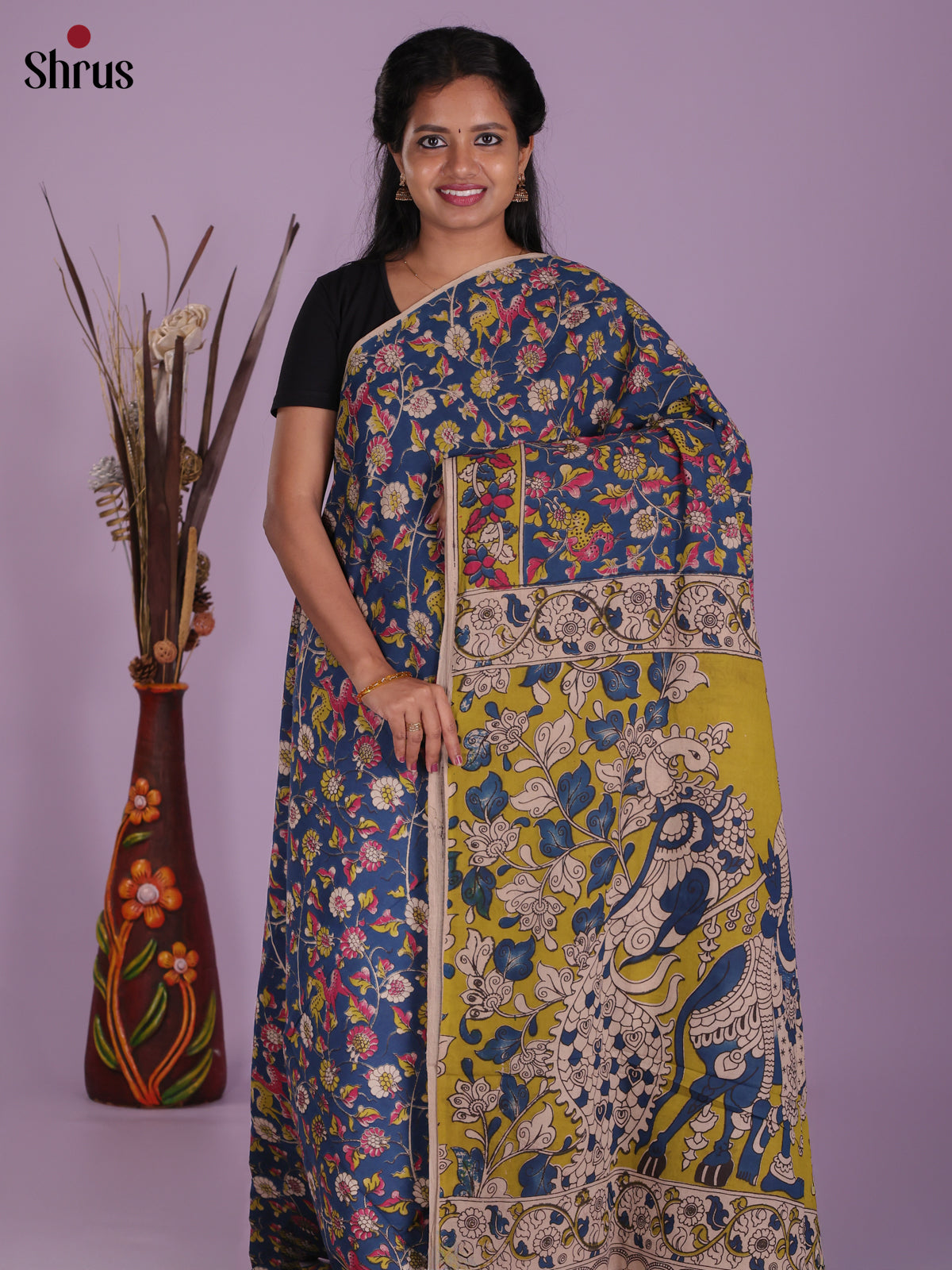 Blue & Green - kalamkari-cotton Saree