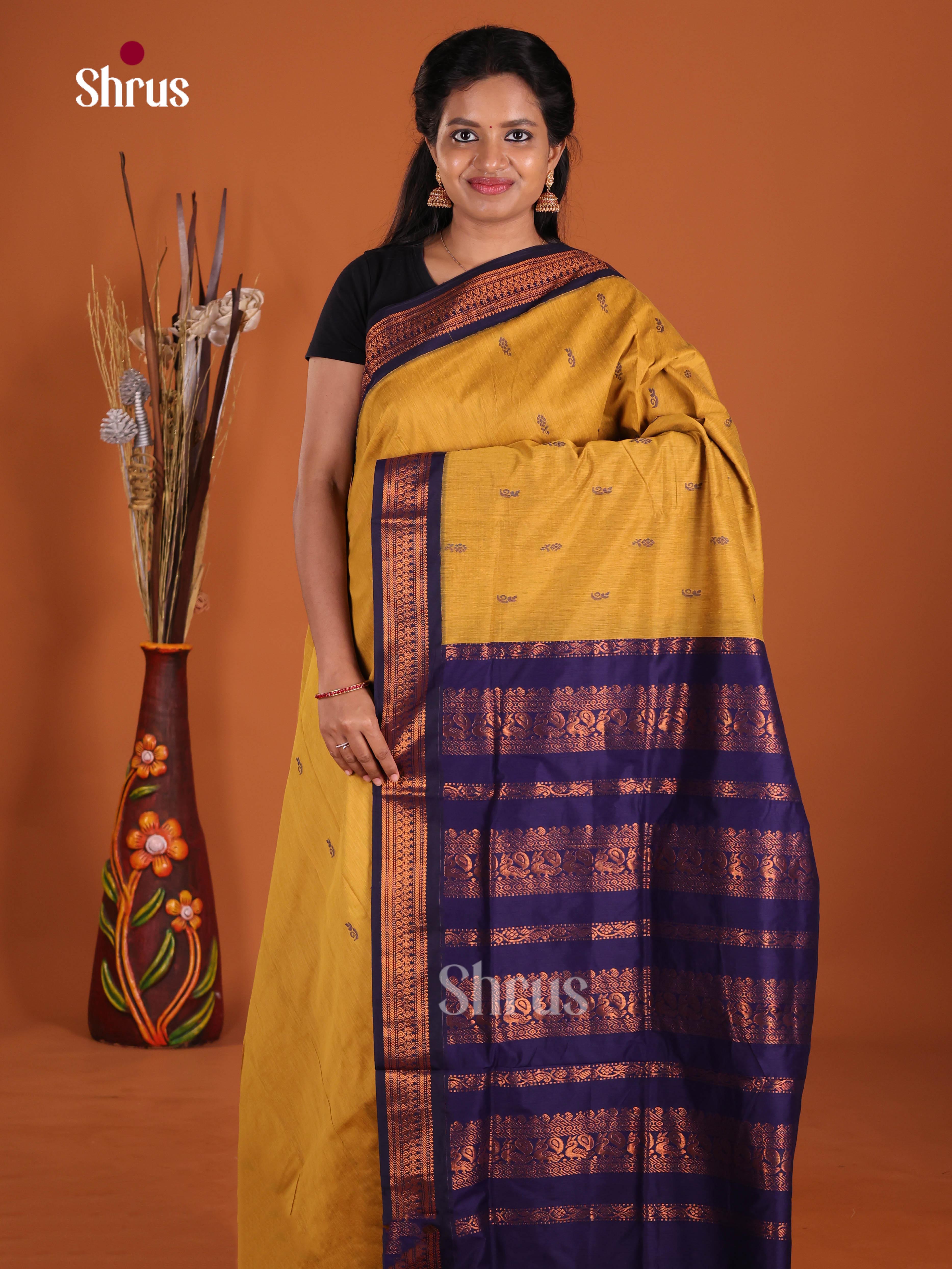 Mustard & Blue - Kalyani Cotton Saree