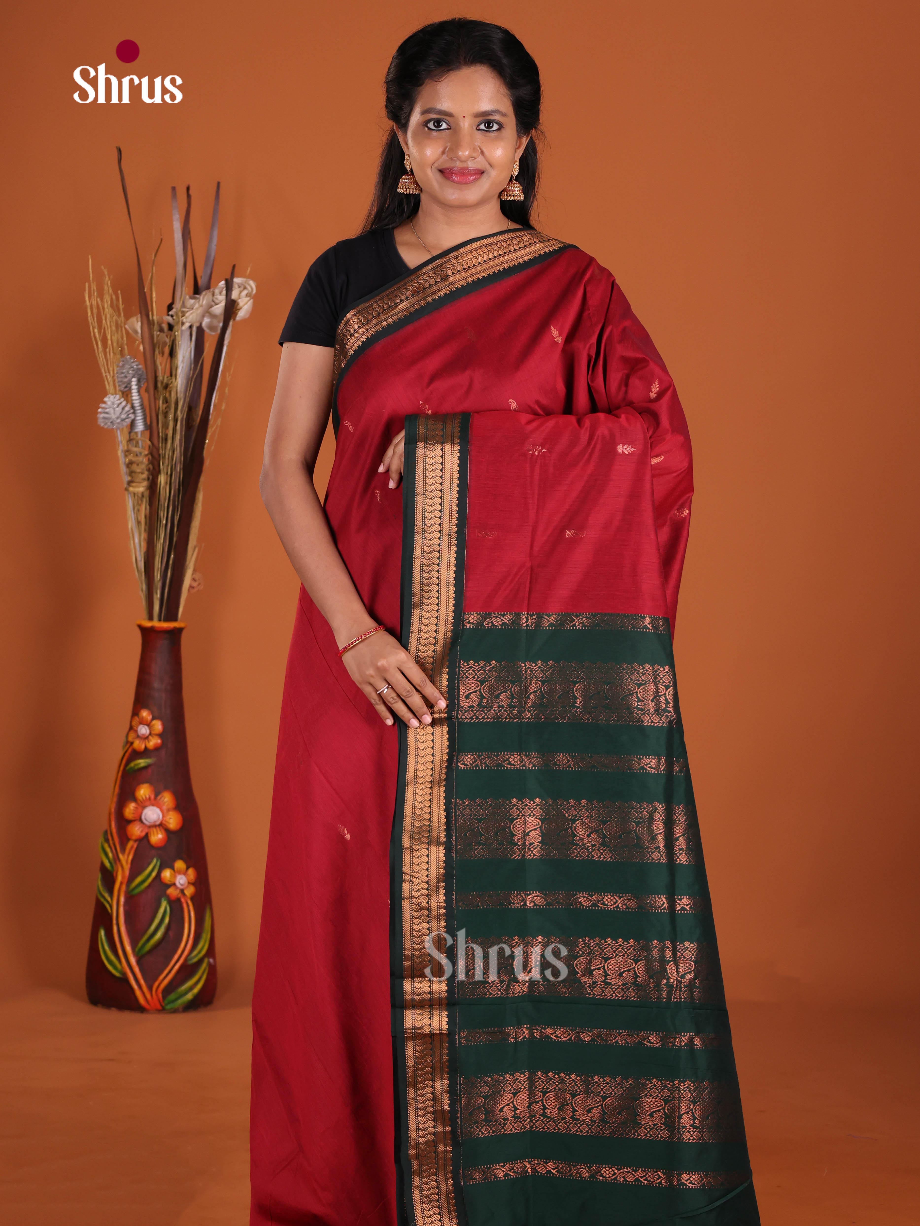 Maroon & Green - Kalyani Cotton Saree
