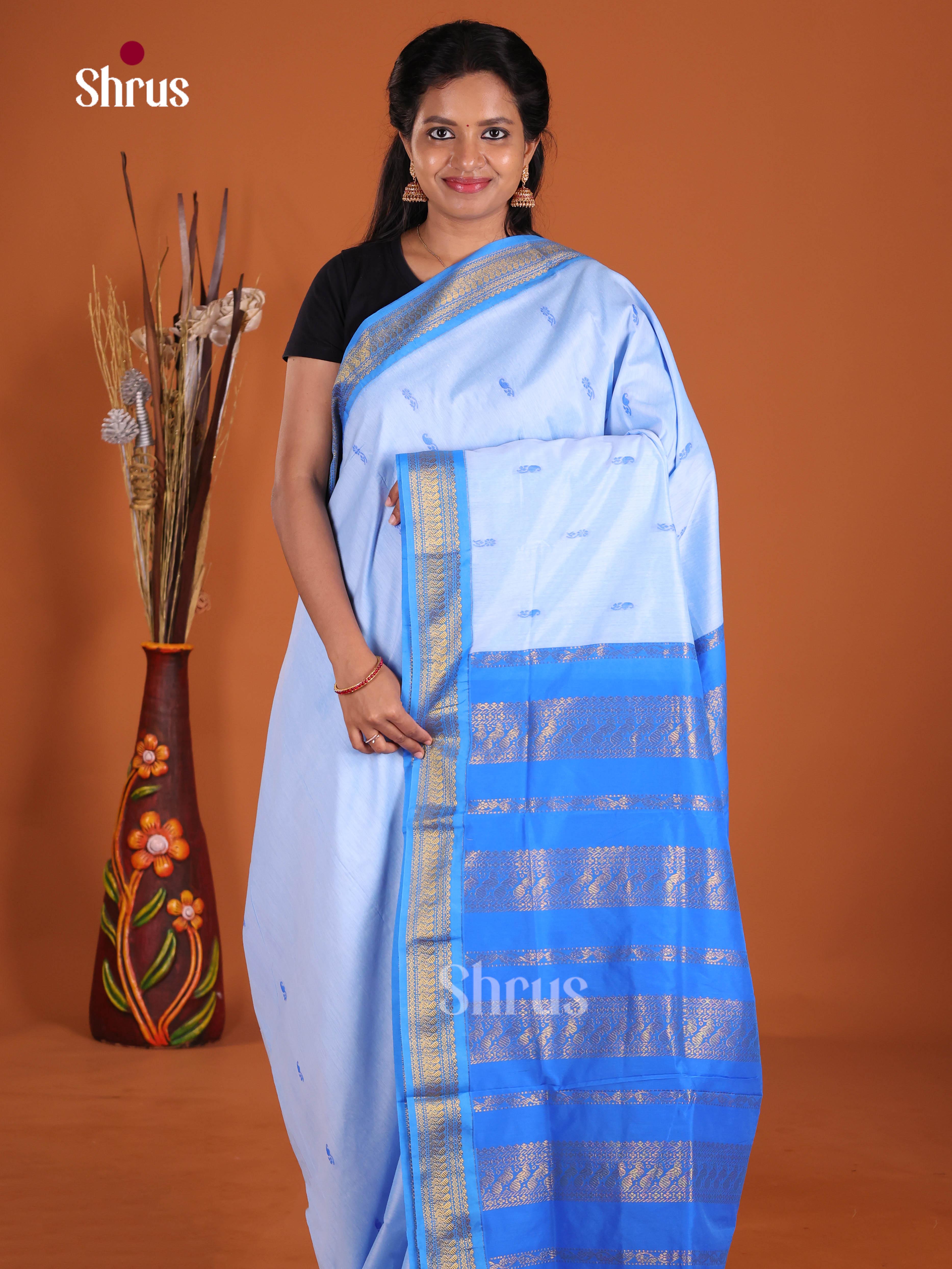 Light Blue & Blue - Kalyani Cotton Saree