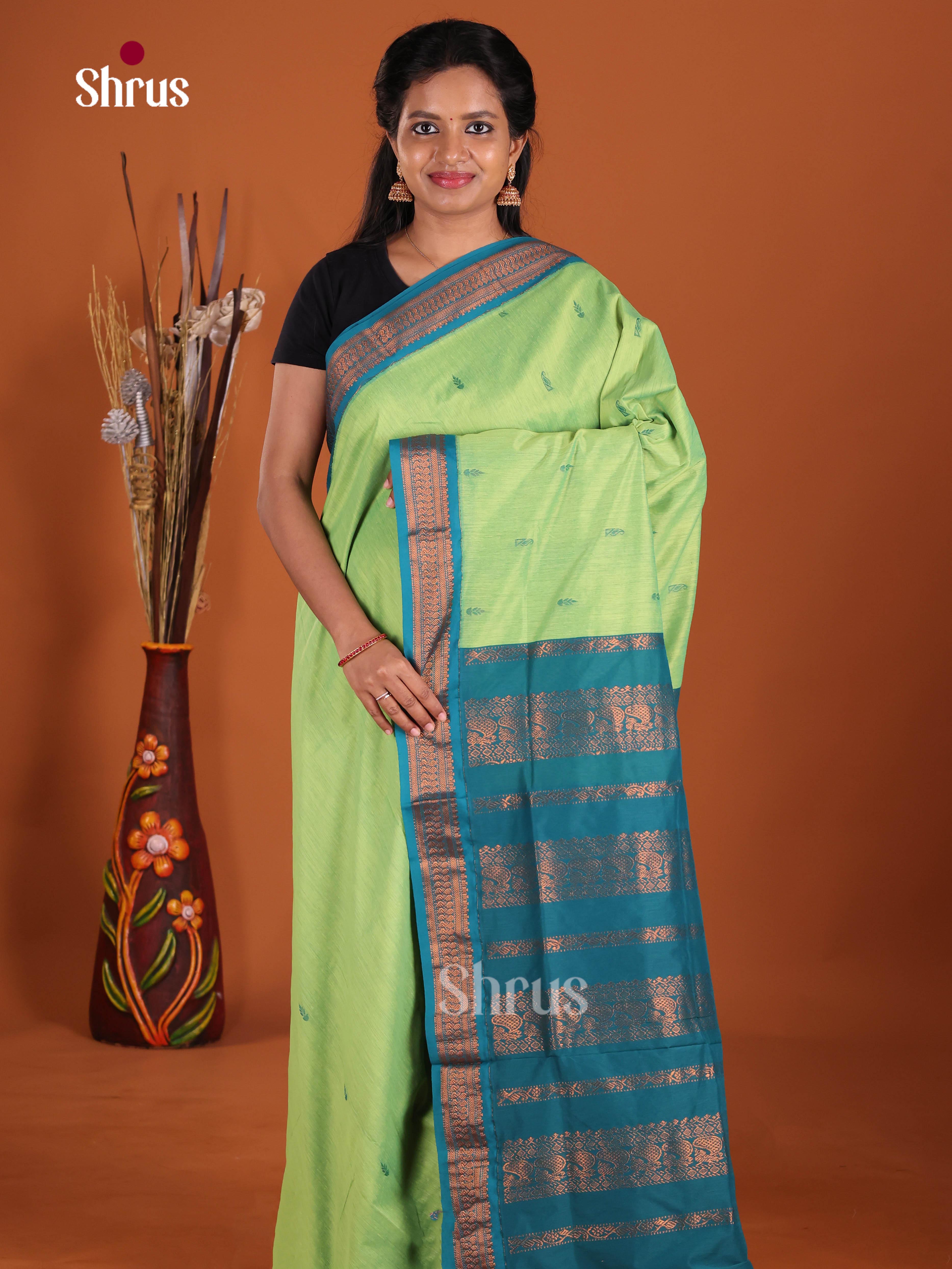 Pista Green & Teal- Kalyani Cotton Saree