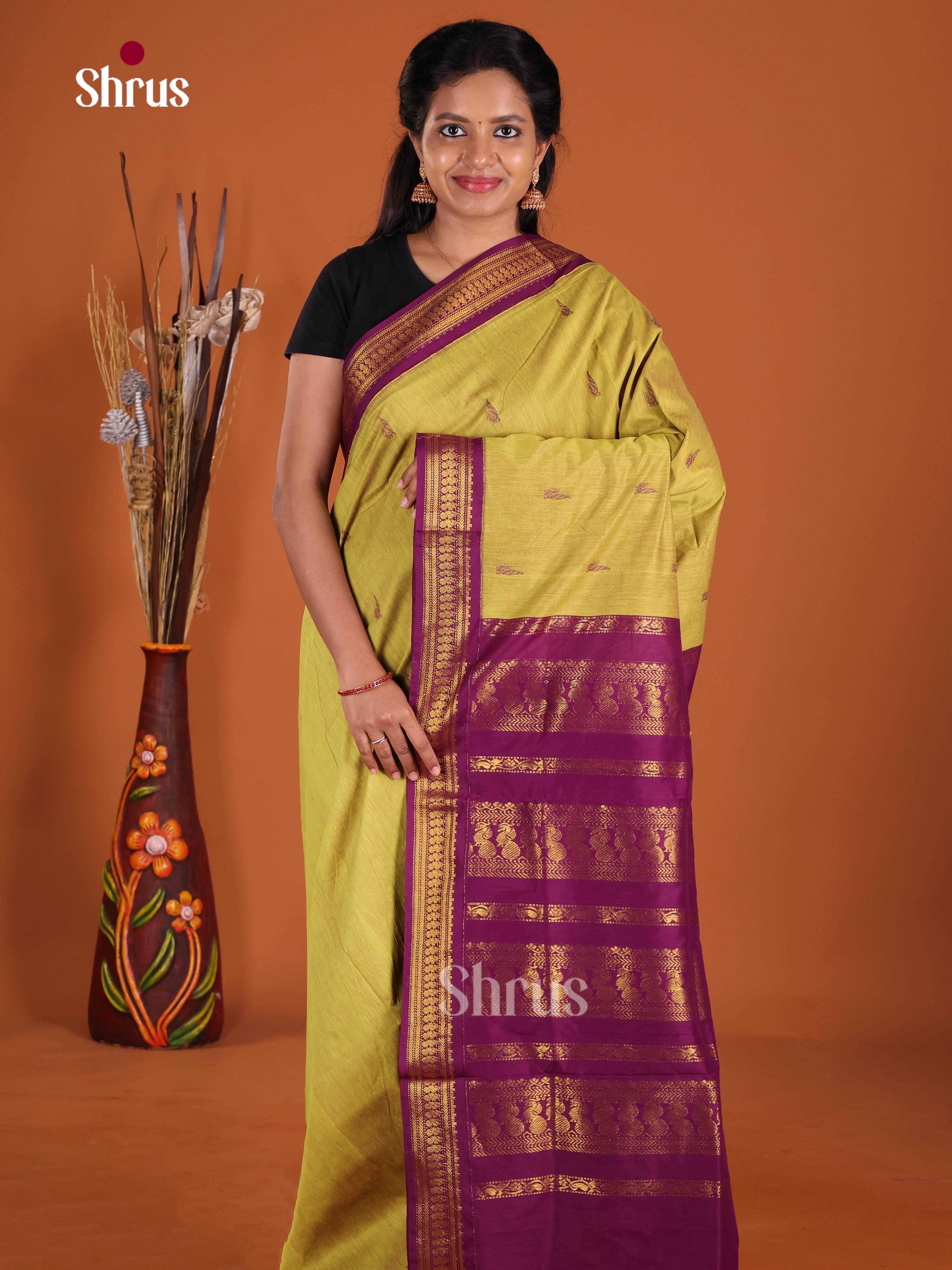 Light Green & Purple - Kalyani Cotton Saree