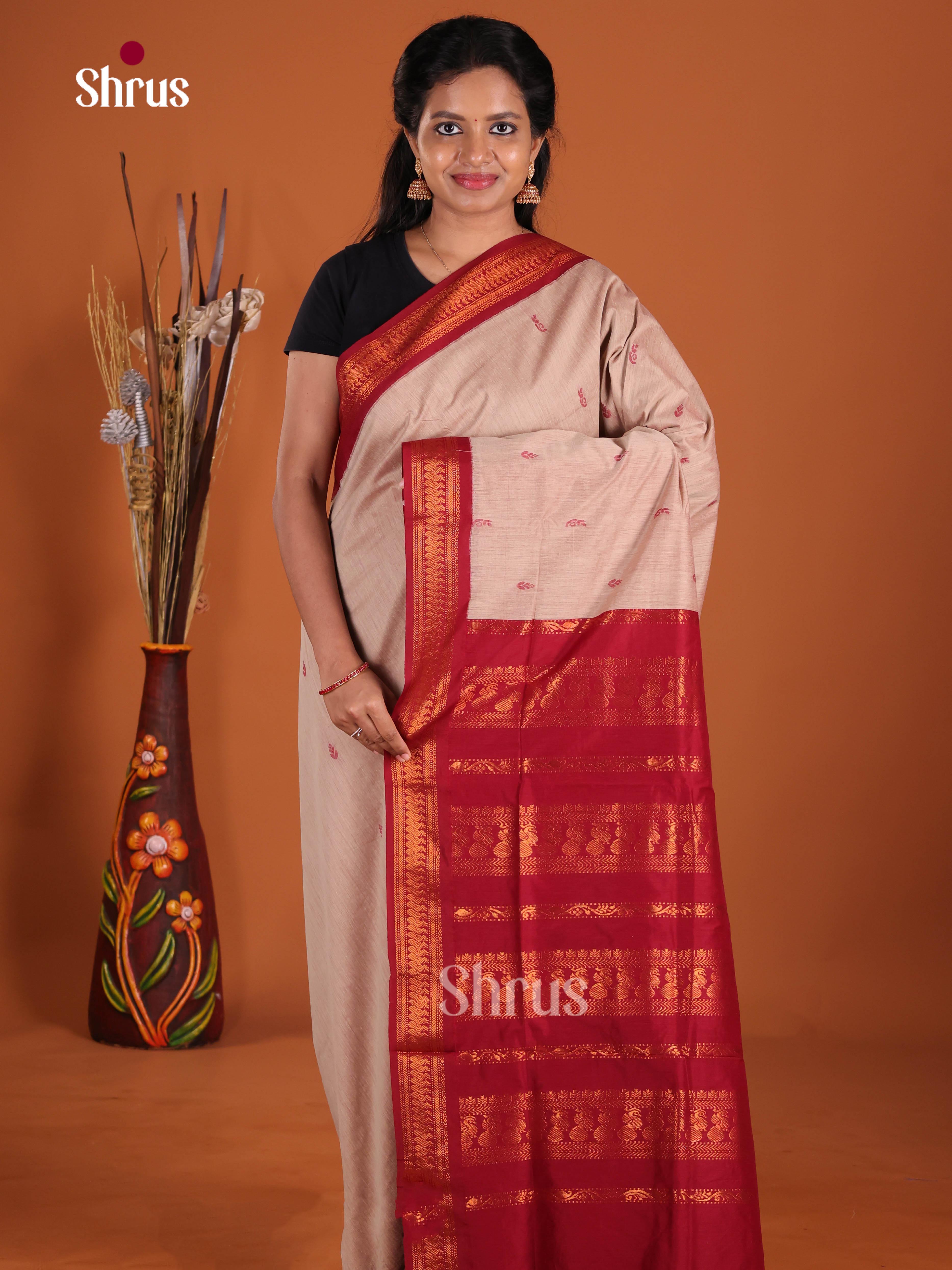 Grey & Red - Kalyani Cotton Saree