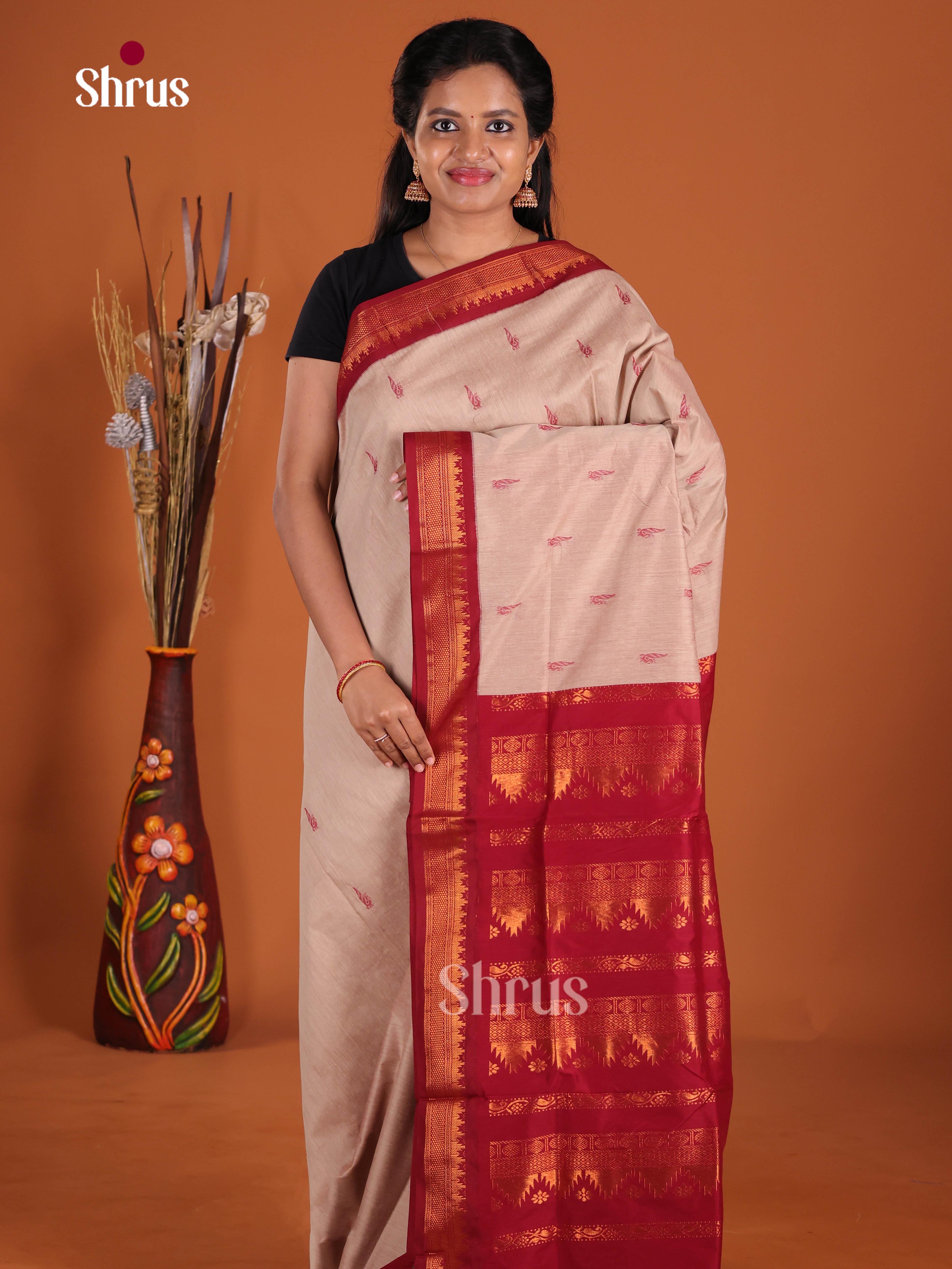 Grey & Red - Kalyani Cotton Saree
