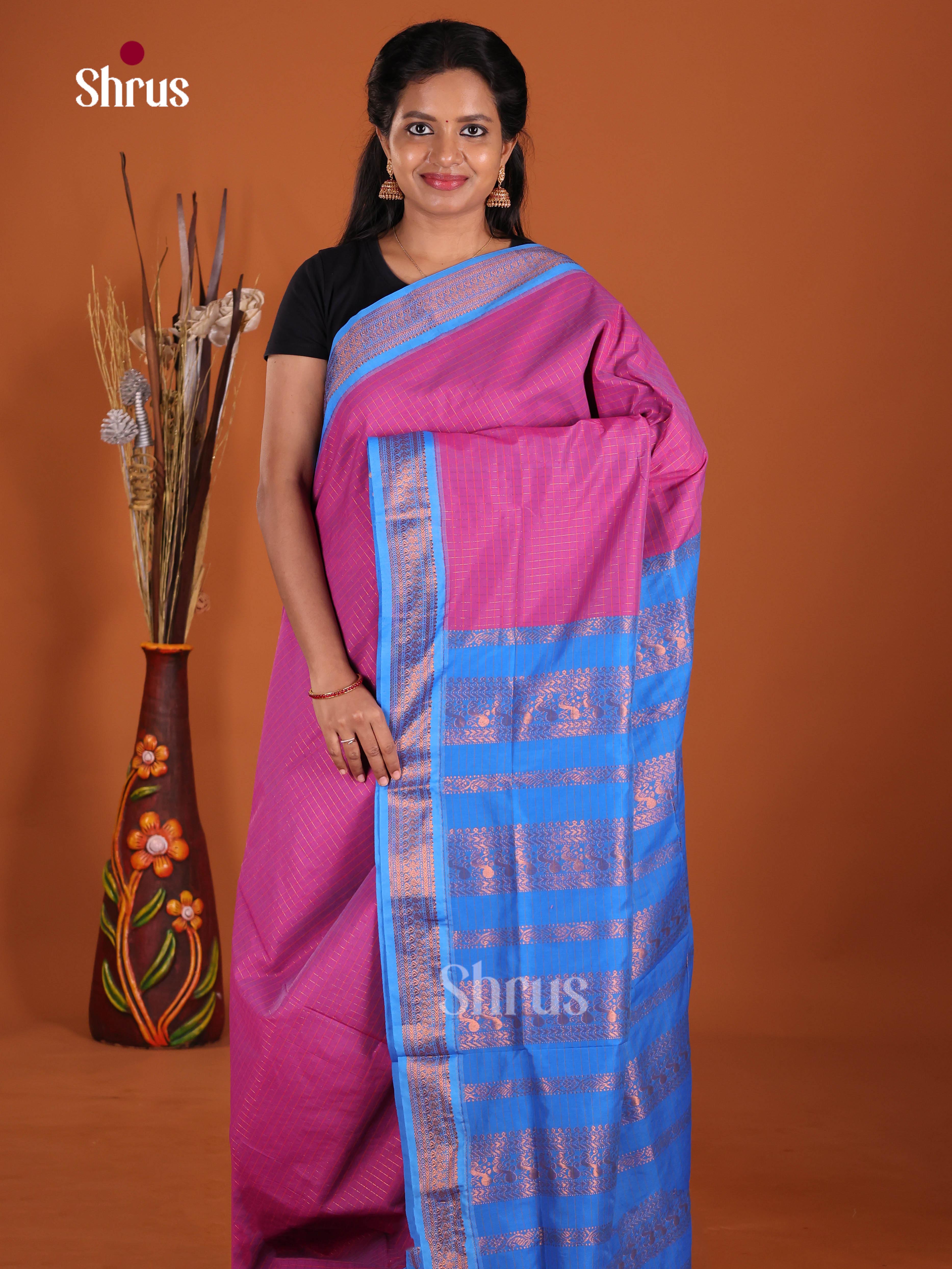 Pink & Blue - Kalyani Cotton Saree