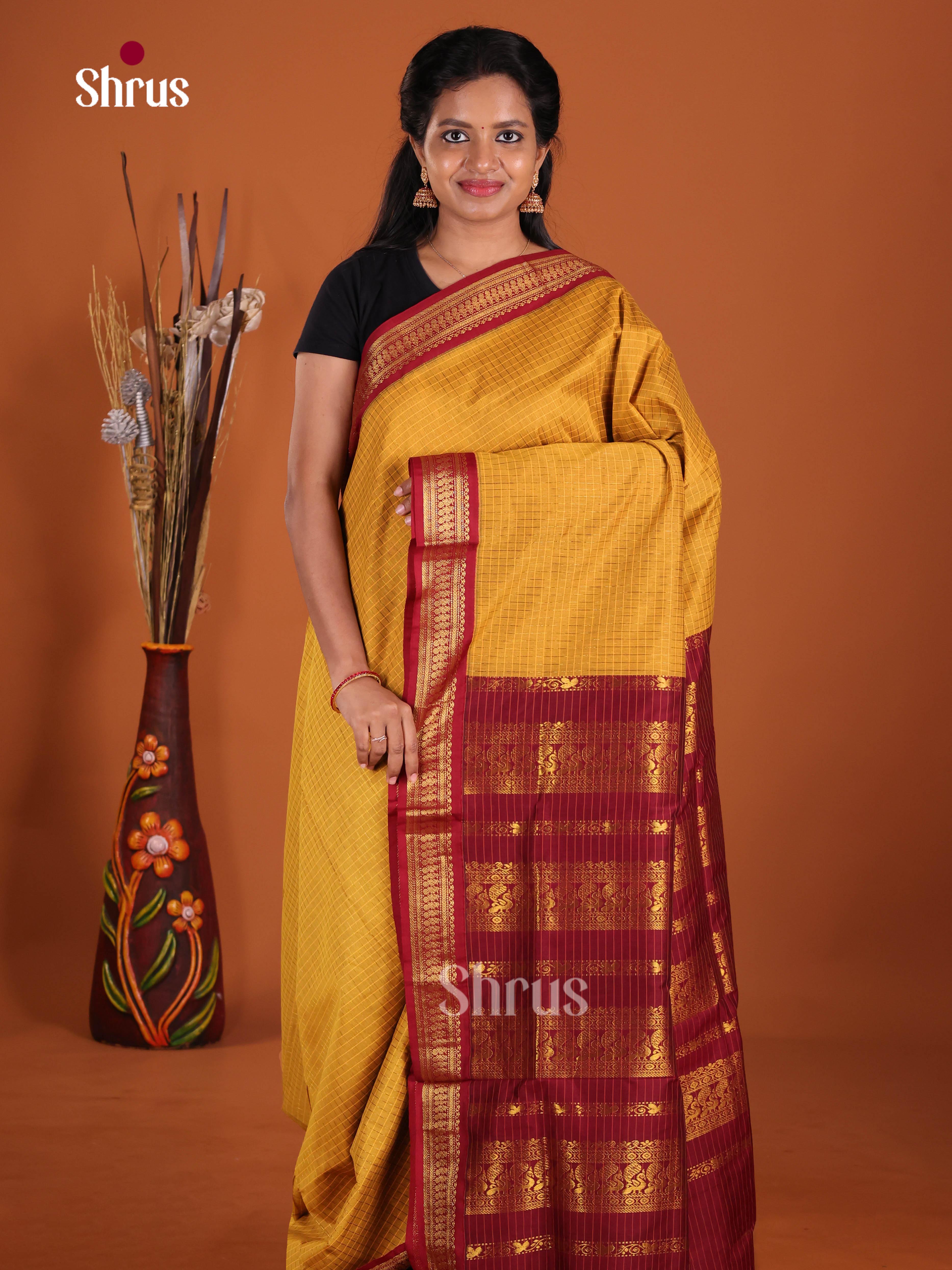 Mustard & Maroon - Kalyani Cotton Saree