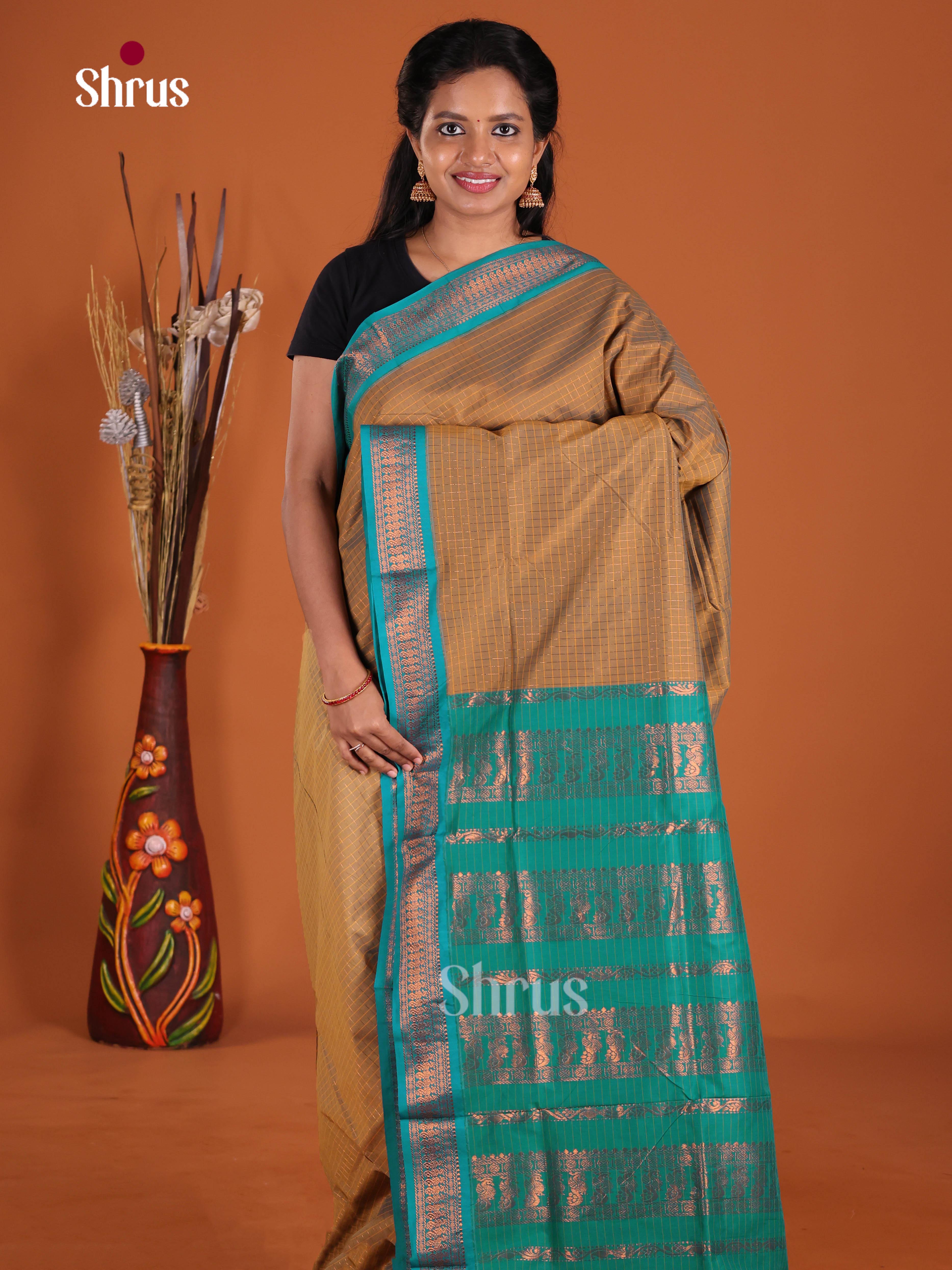 Brown & Green - Kalyani Cotton Saree