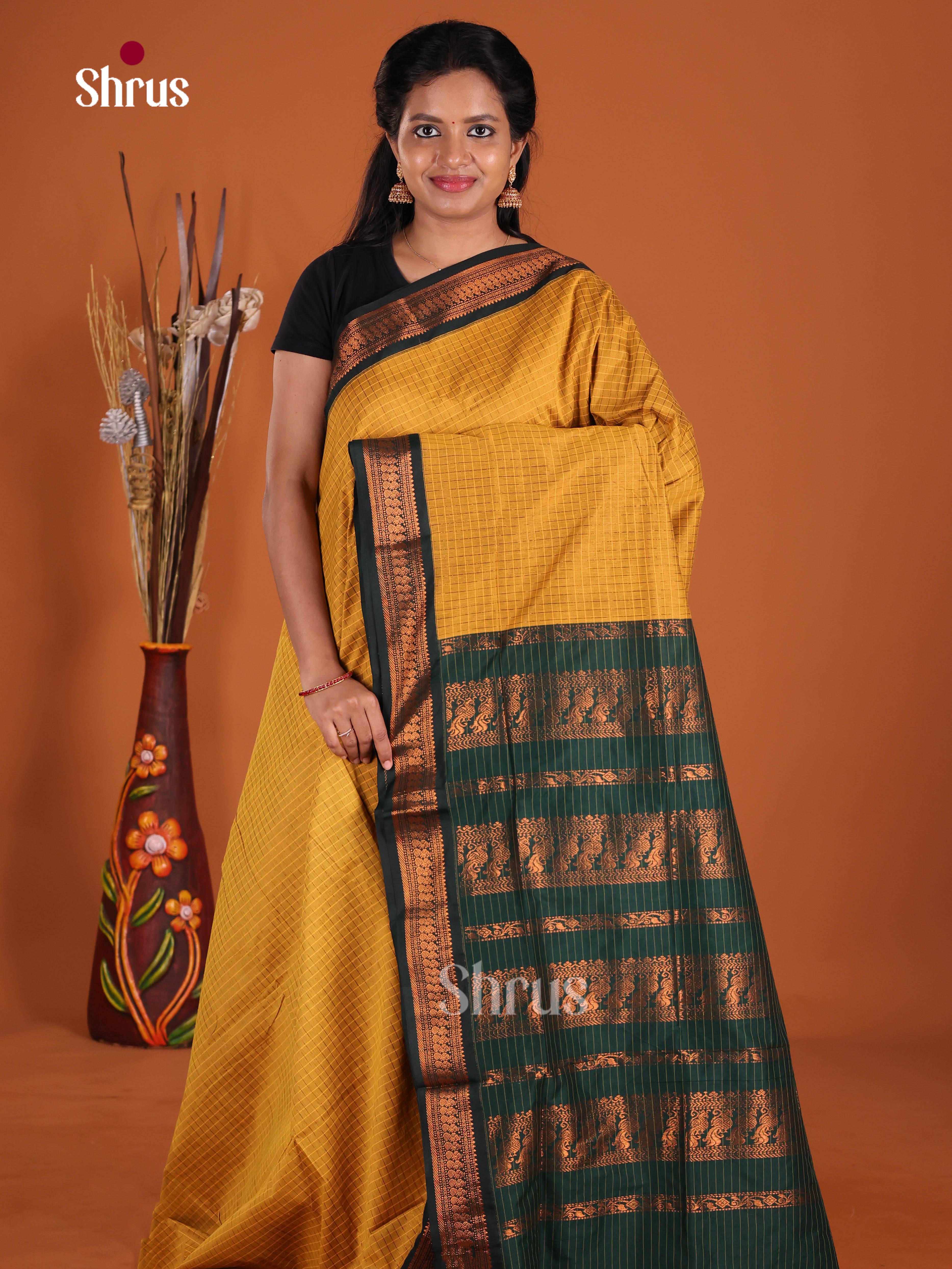 Mustard & Green - Kalyani Cotton Saree