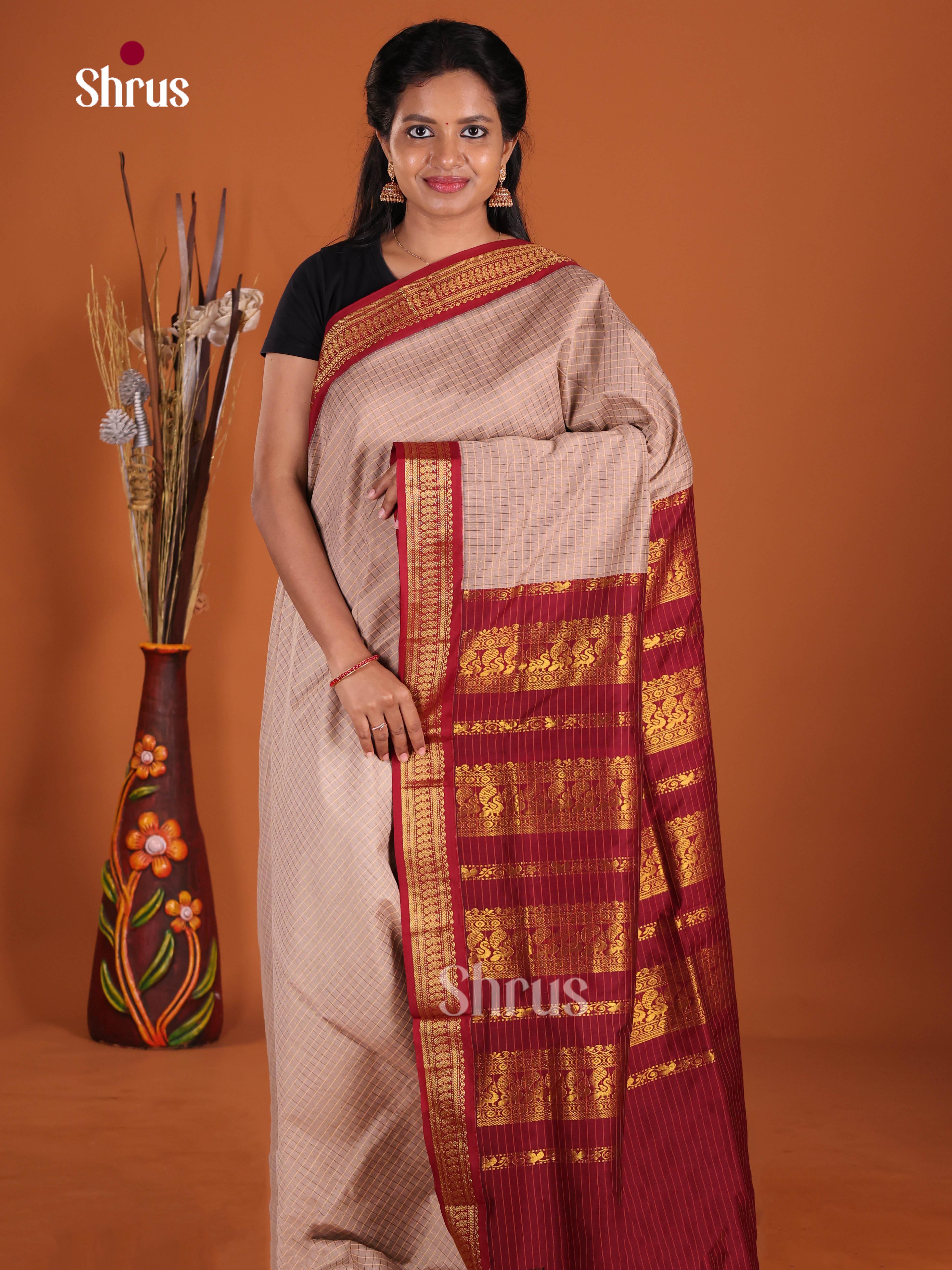 Grey & Maroon - Kalyani Cotton Saree