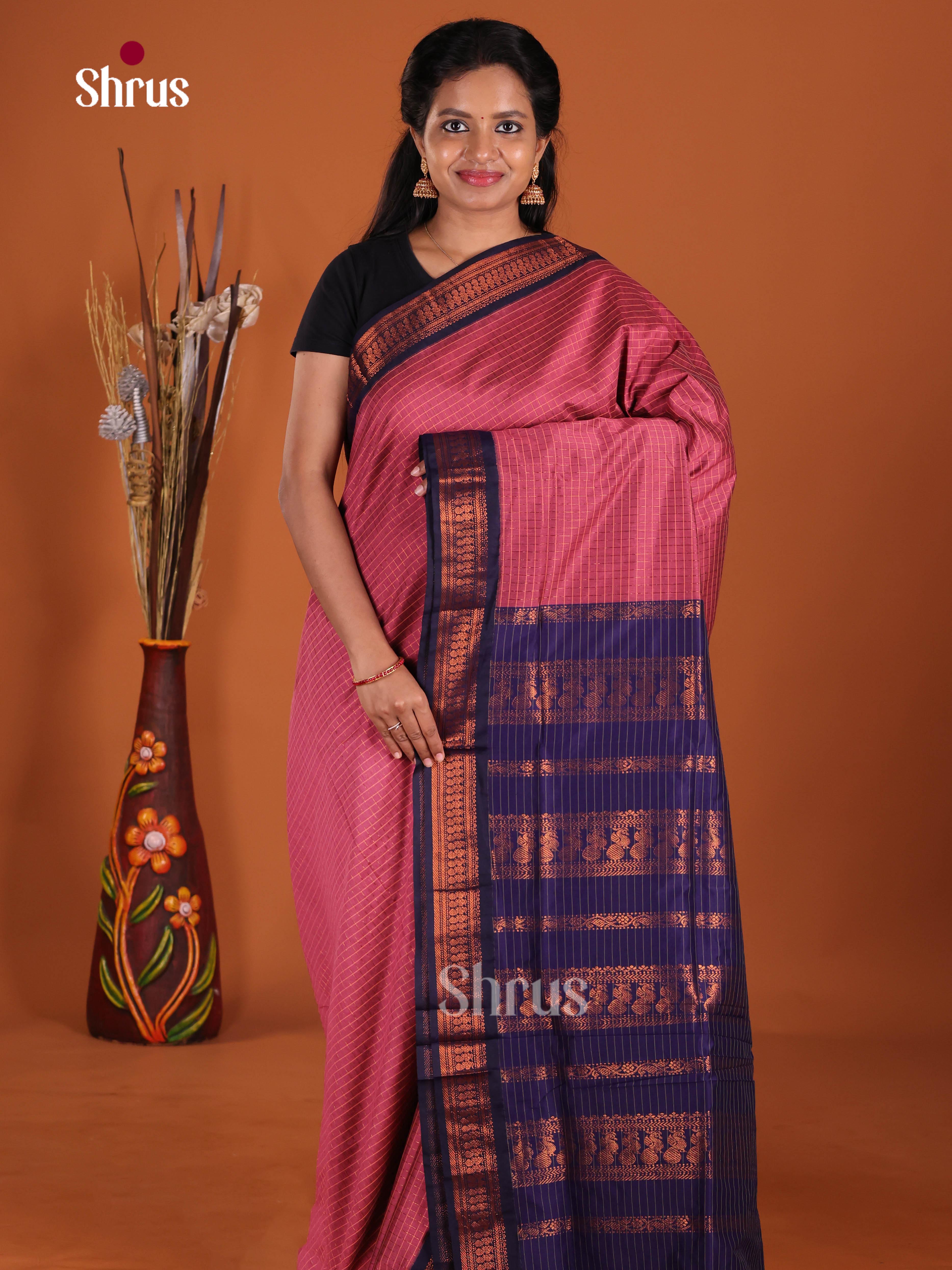 Onion peel & Blue - Kalyani Cotton Saree