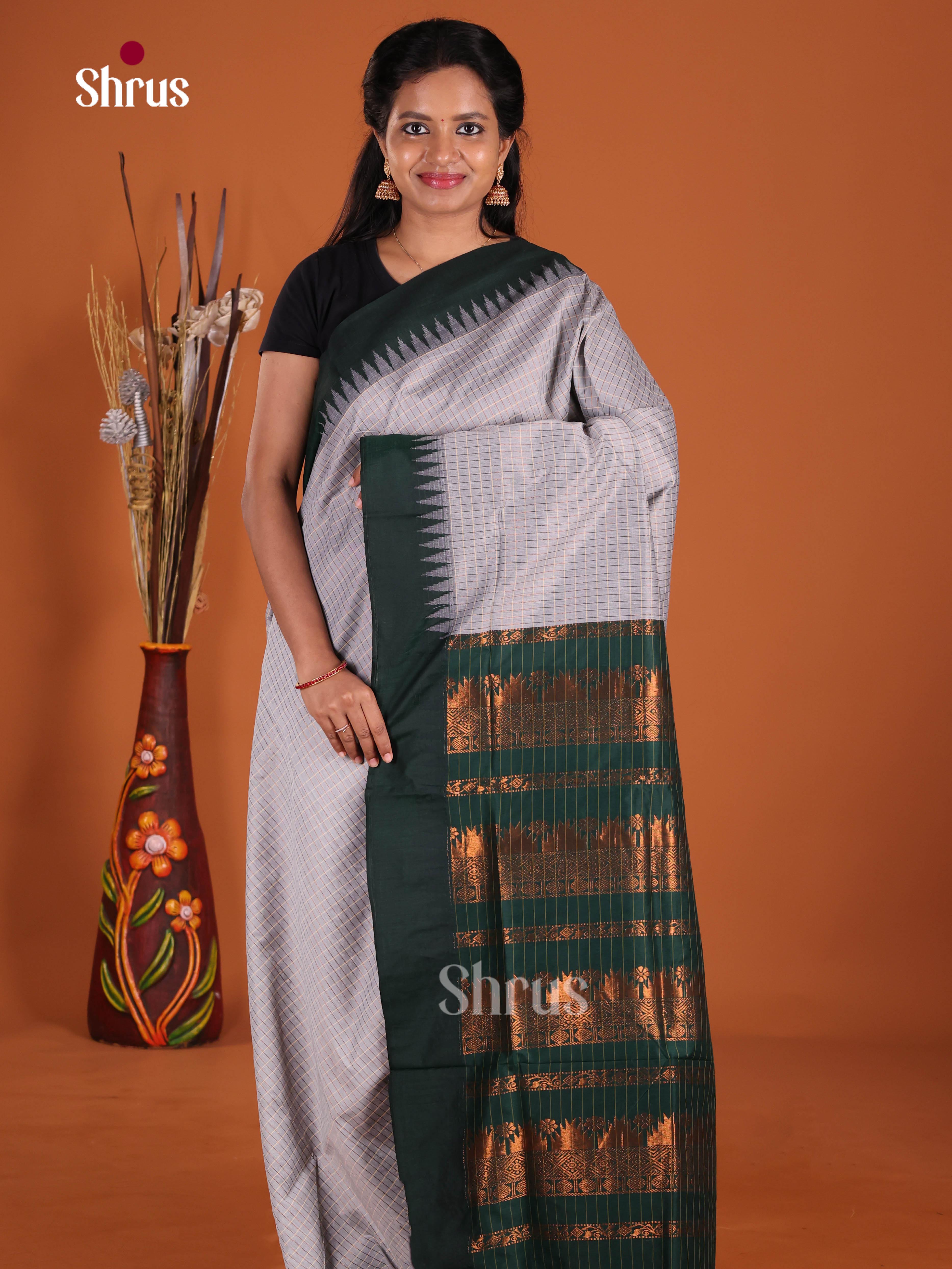 Grey & Green - Kalyani Cotton Saree