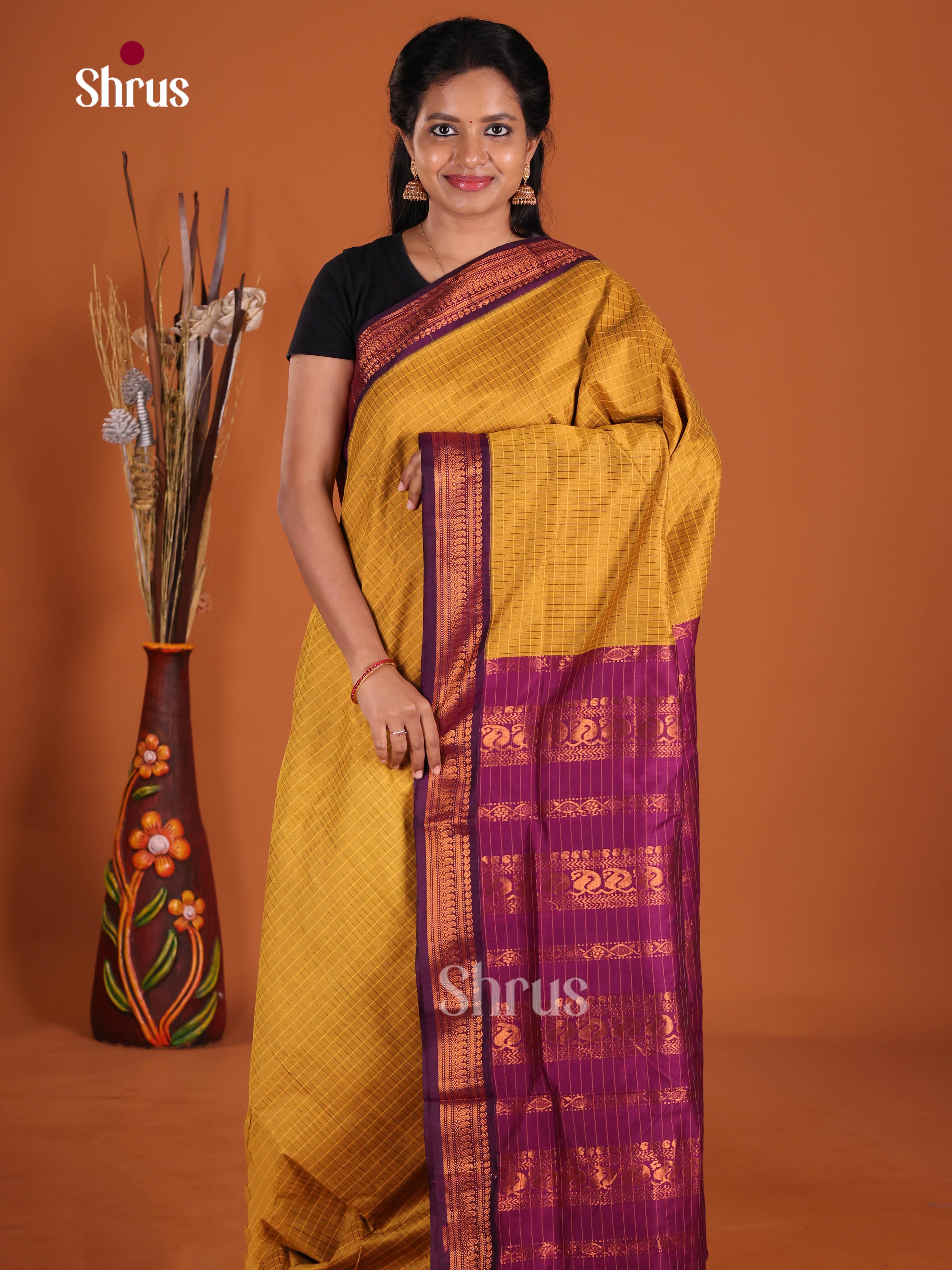 Mustard & Purple - Kalyani Cotton Saree