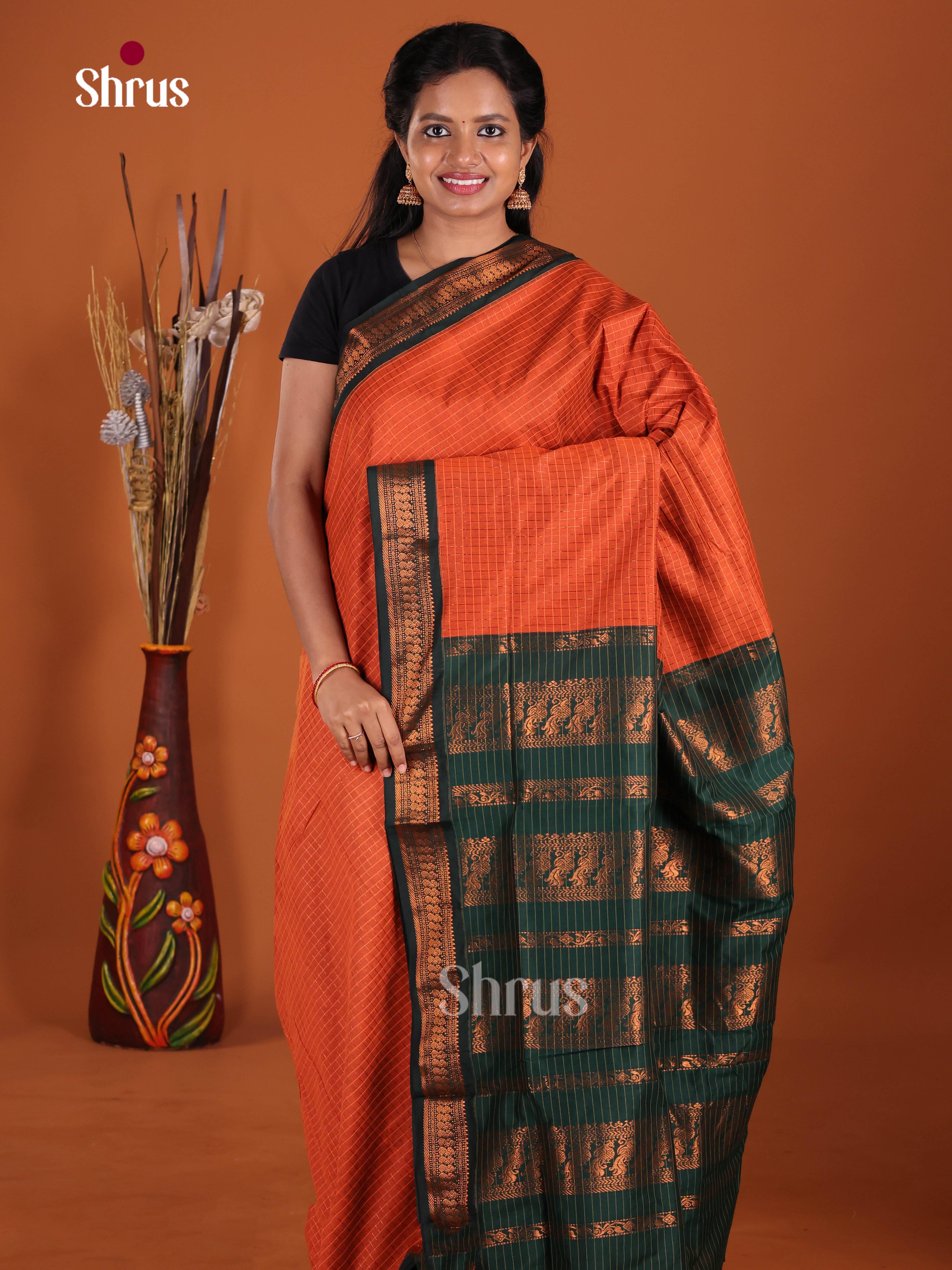 Orange & Green - Kalyani Cotton Saree