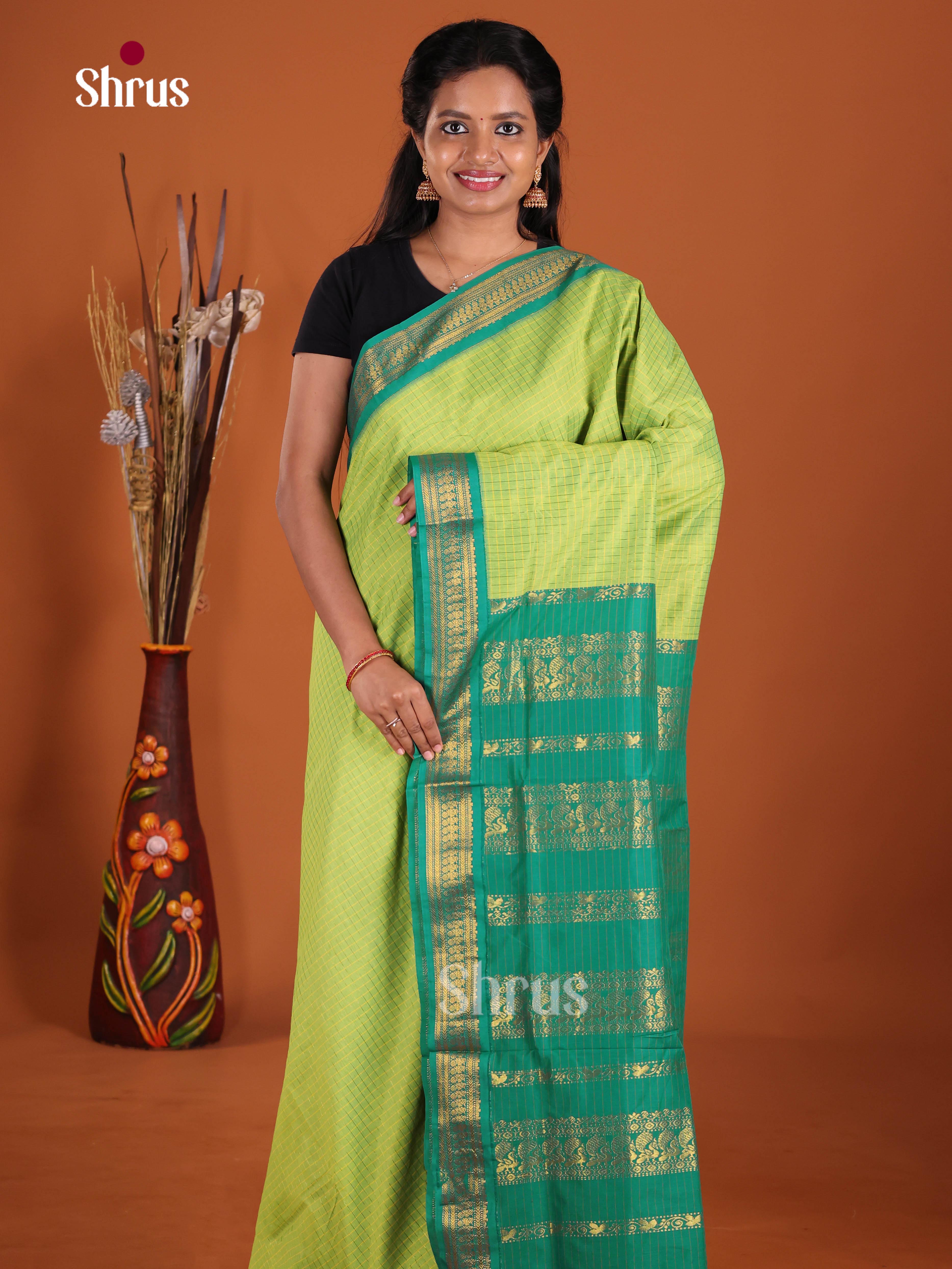 Light Green & Green - Kalyani Cotton Saree