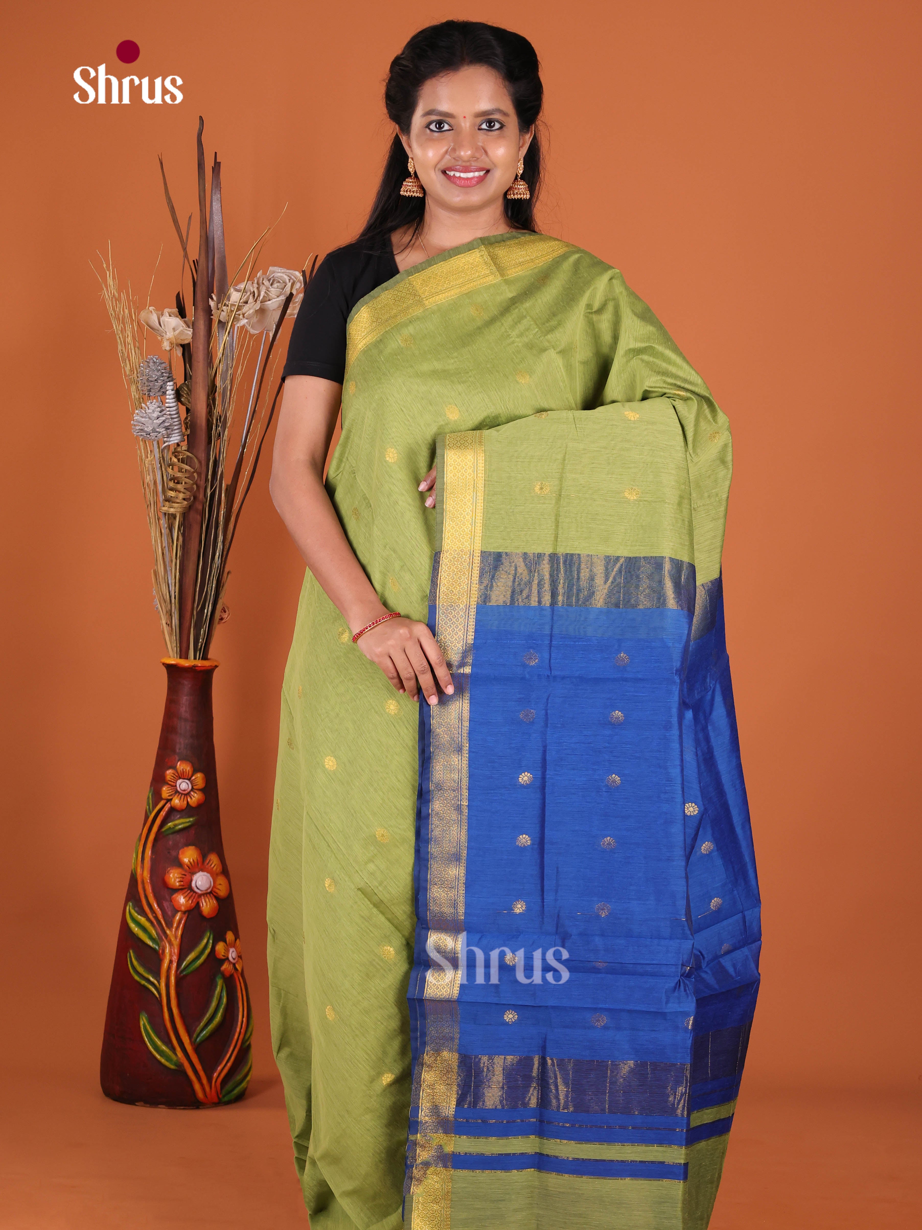 Green & Blue - Semi Maheshwari Saree
