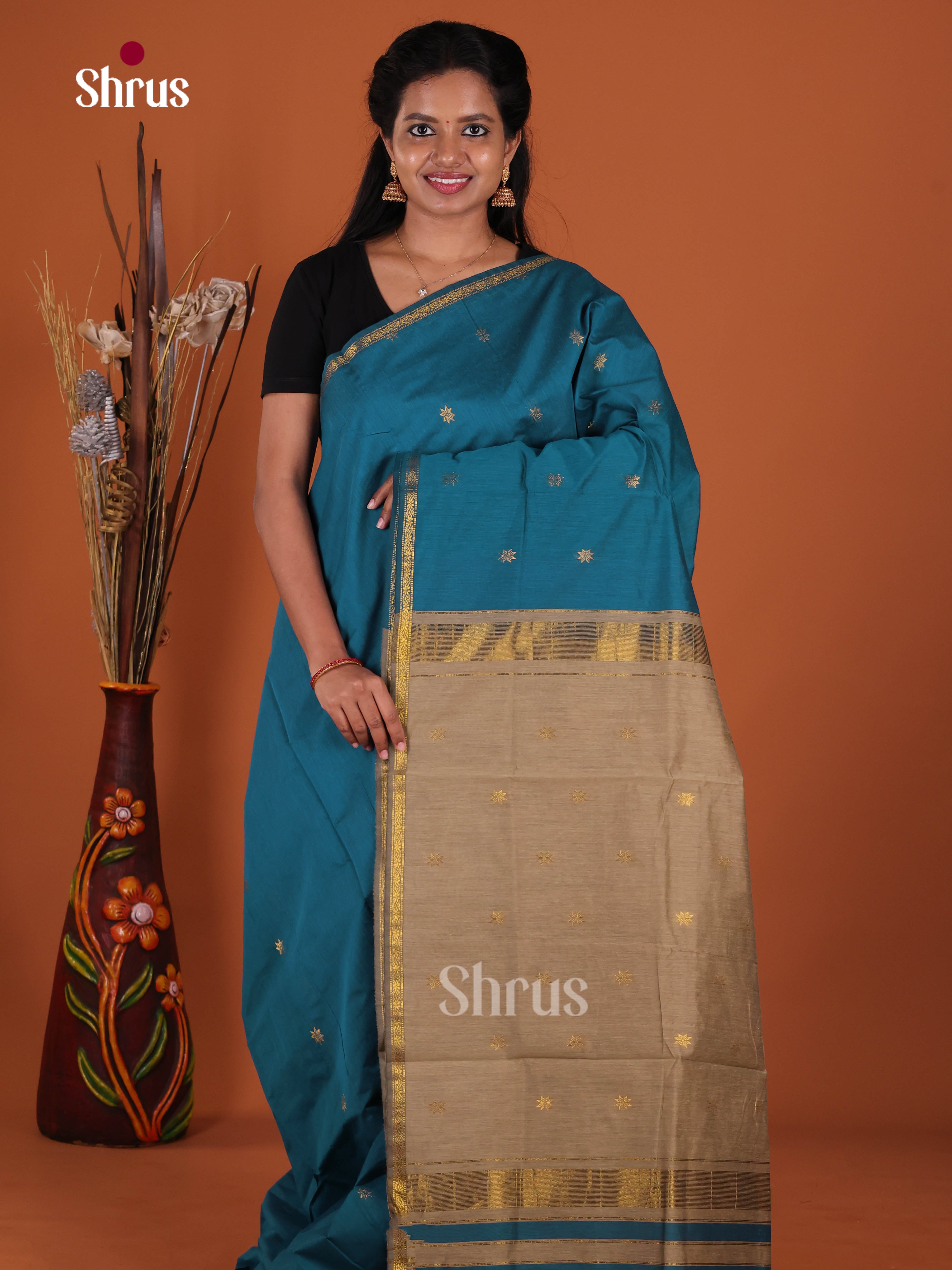 Blue & Grey - Semi Maheshwari Saree
