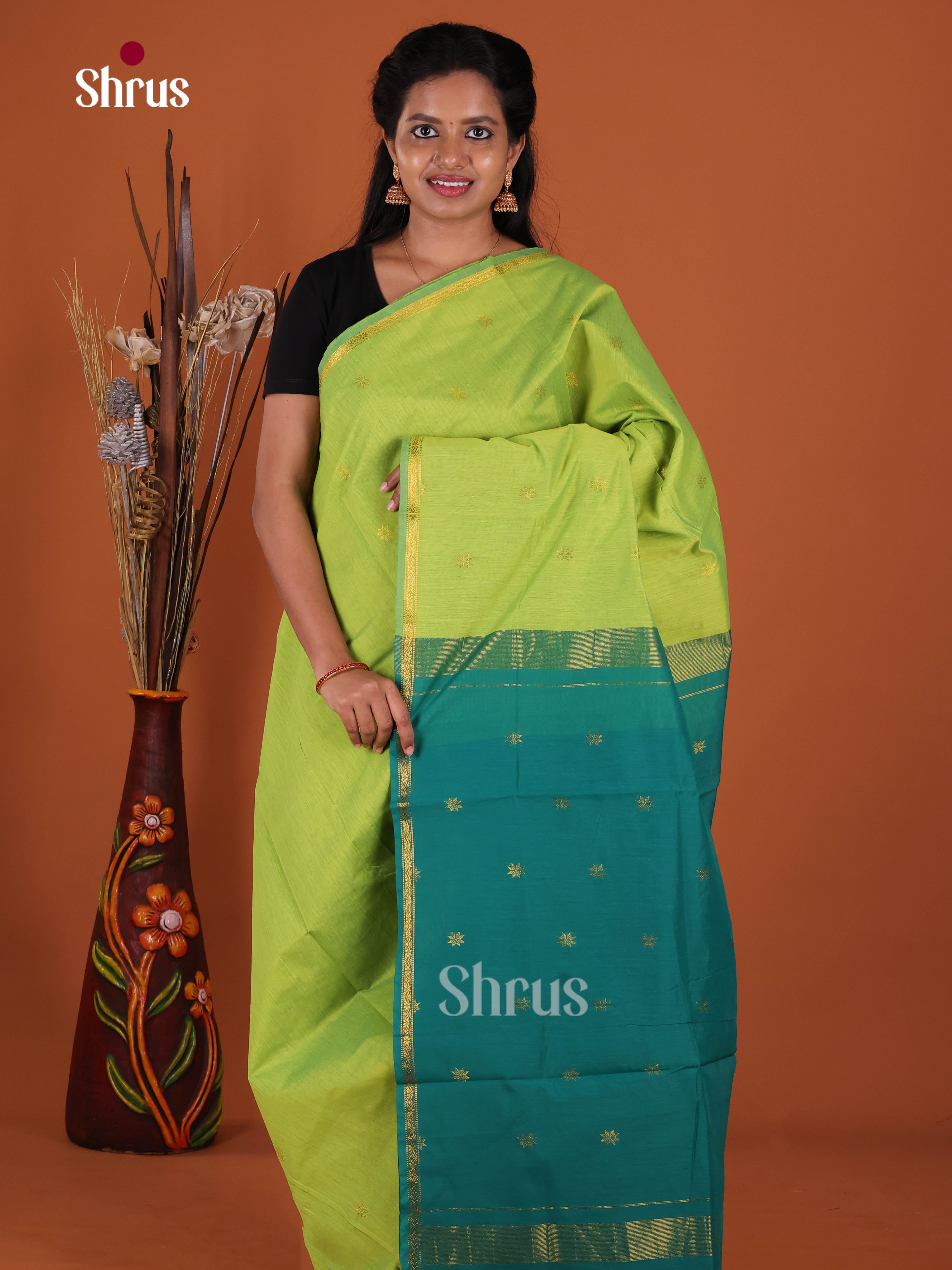 Light green & Green- Semi Maheshwari Saree