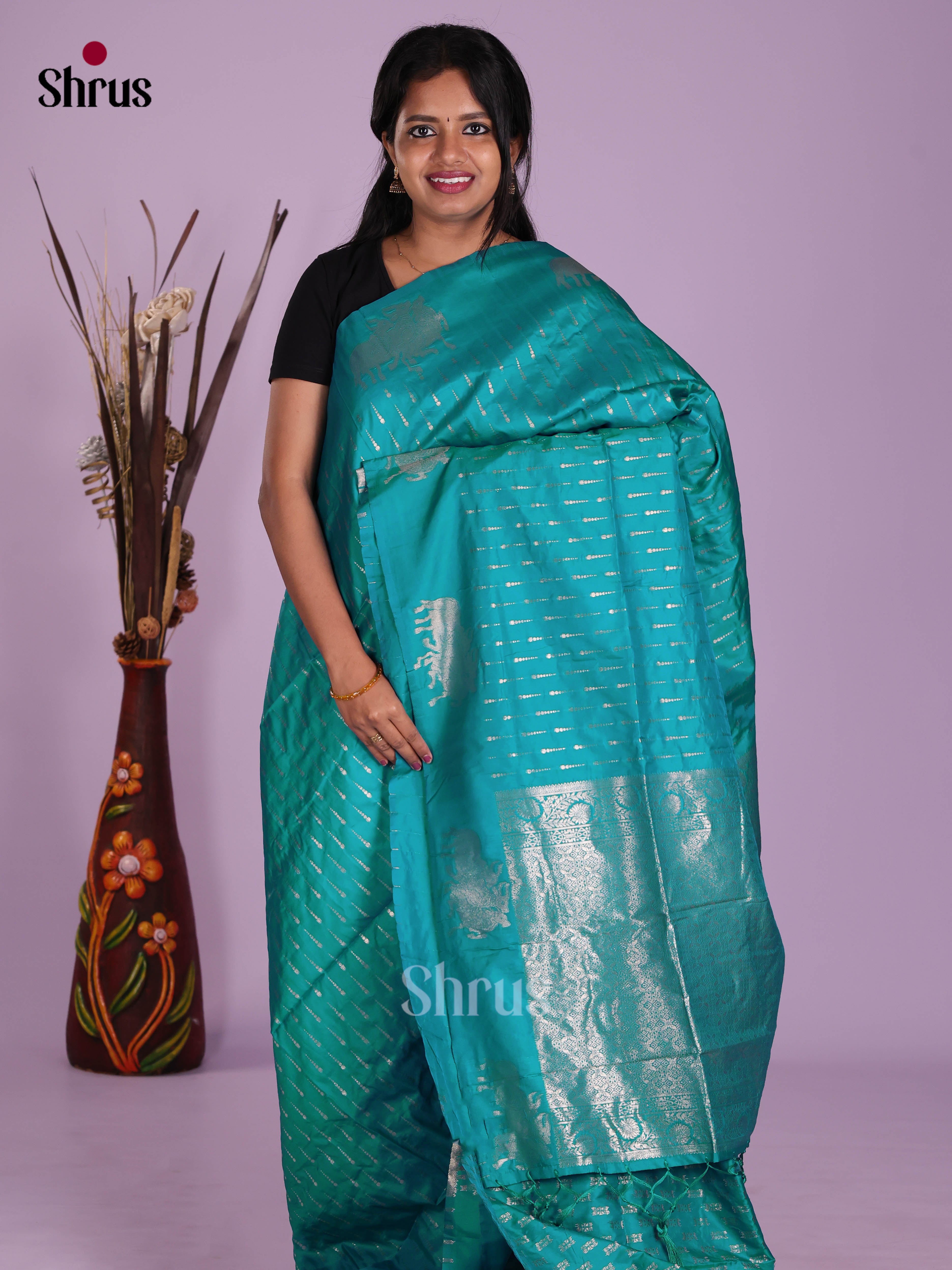 Teal - Semi Softsilk Saree