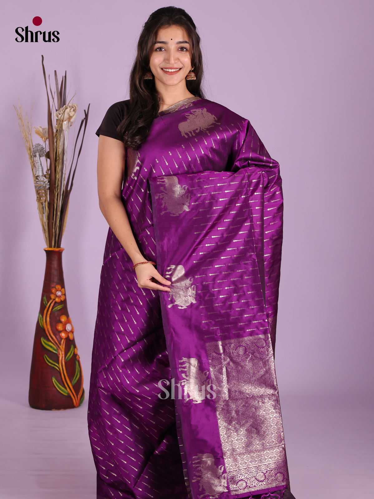 Purple - Semi Softsilk Saree