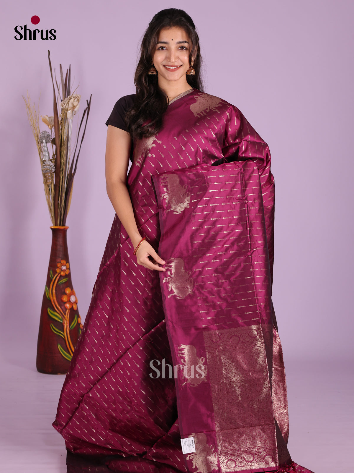 Wine - Semi Softsilk Saree