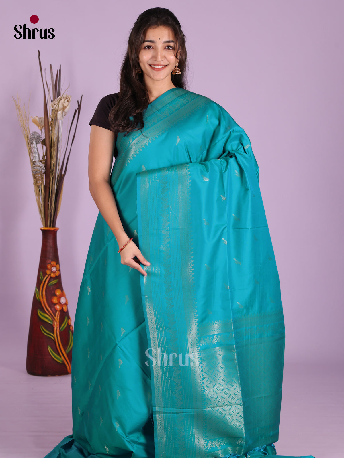 Teal - Semi Softsilk Saree
