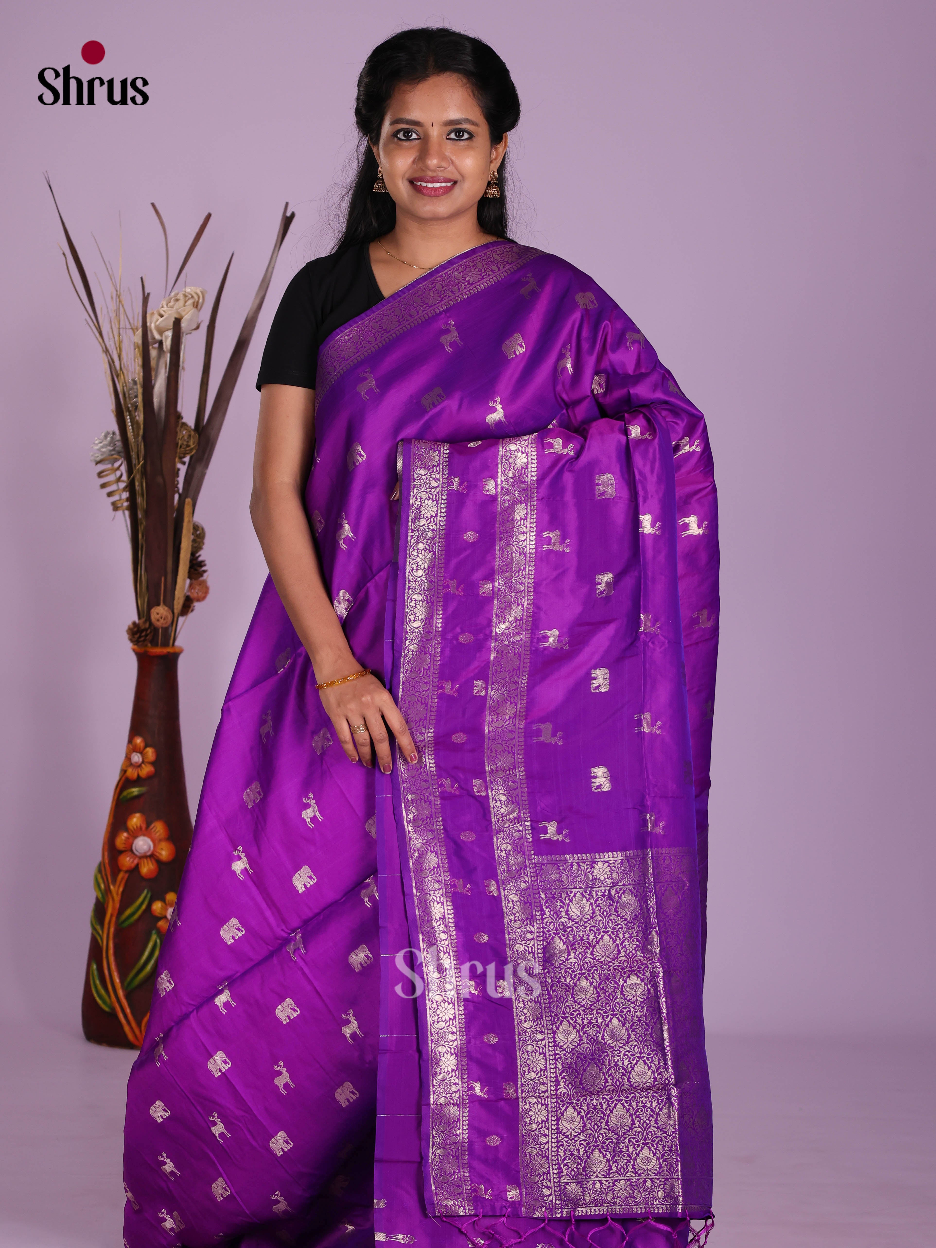 Purple - Semi Softsilk Saree