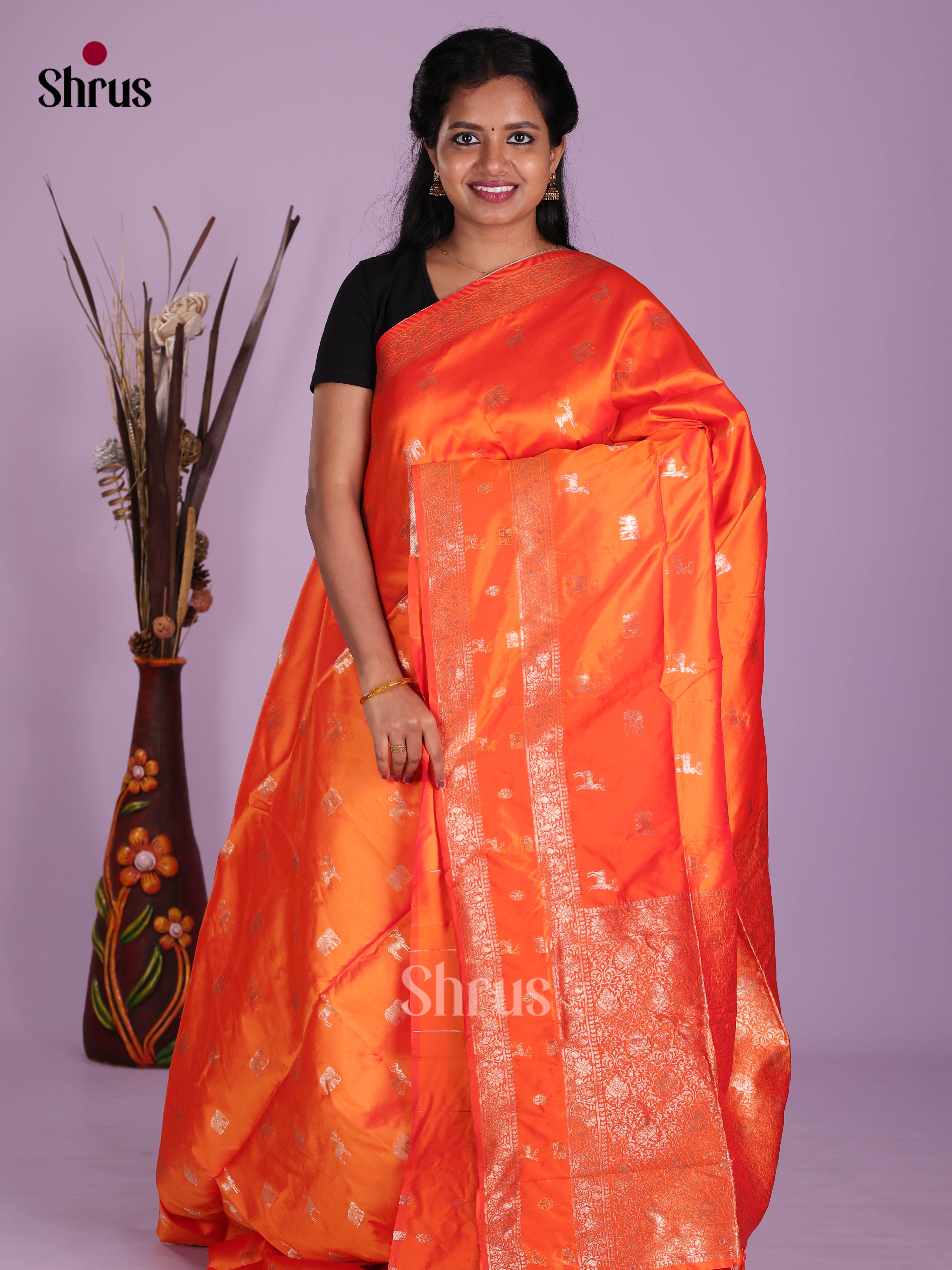 Orange - Semi Softsilk Saree