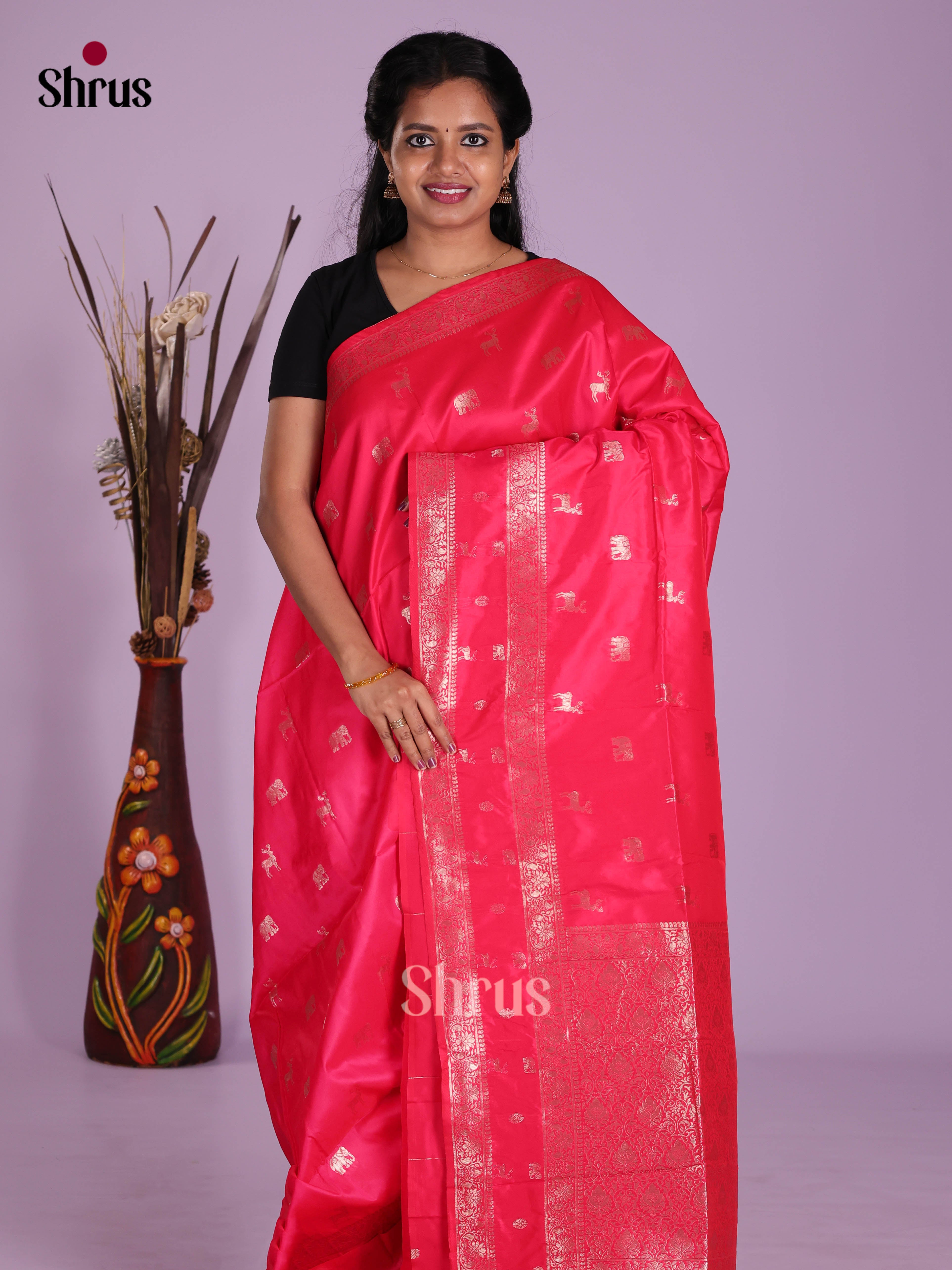 Pink - Semi Softsilk Saree