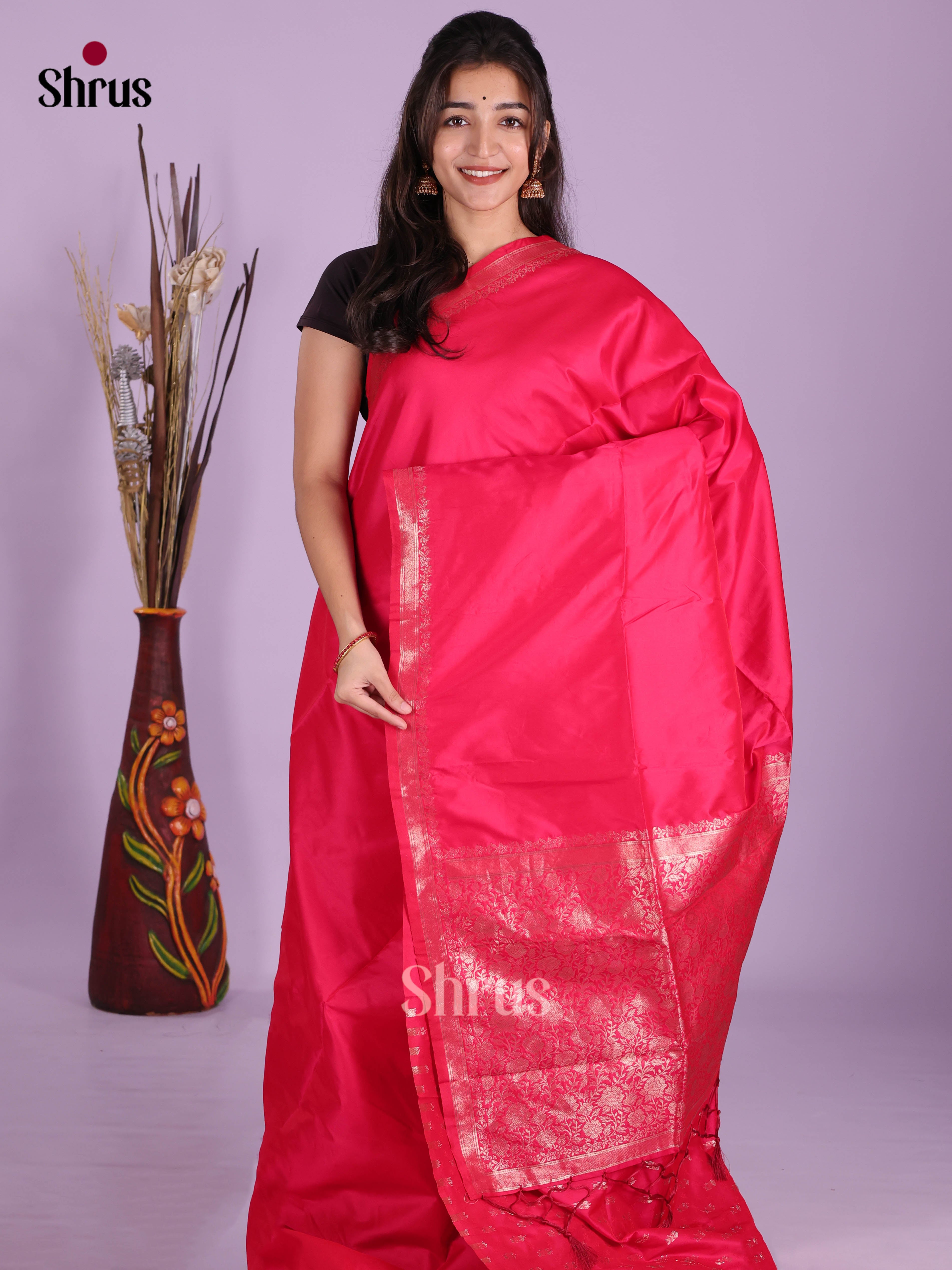 Pink - Semi Softsilk Saree