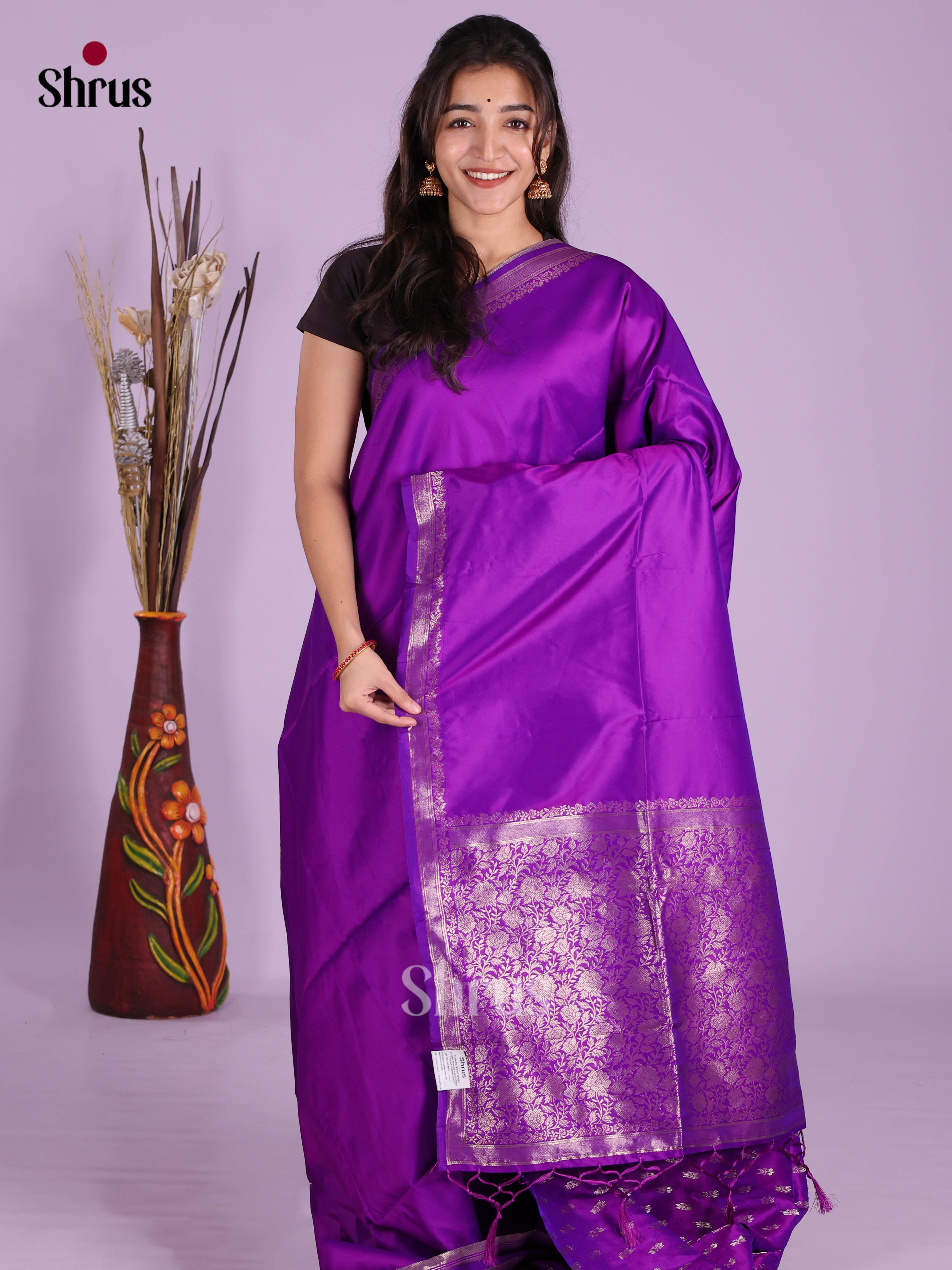 Purple - Semi Softsilk Saree