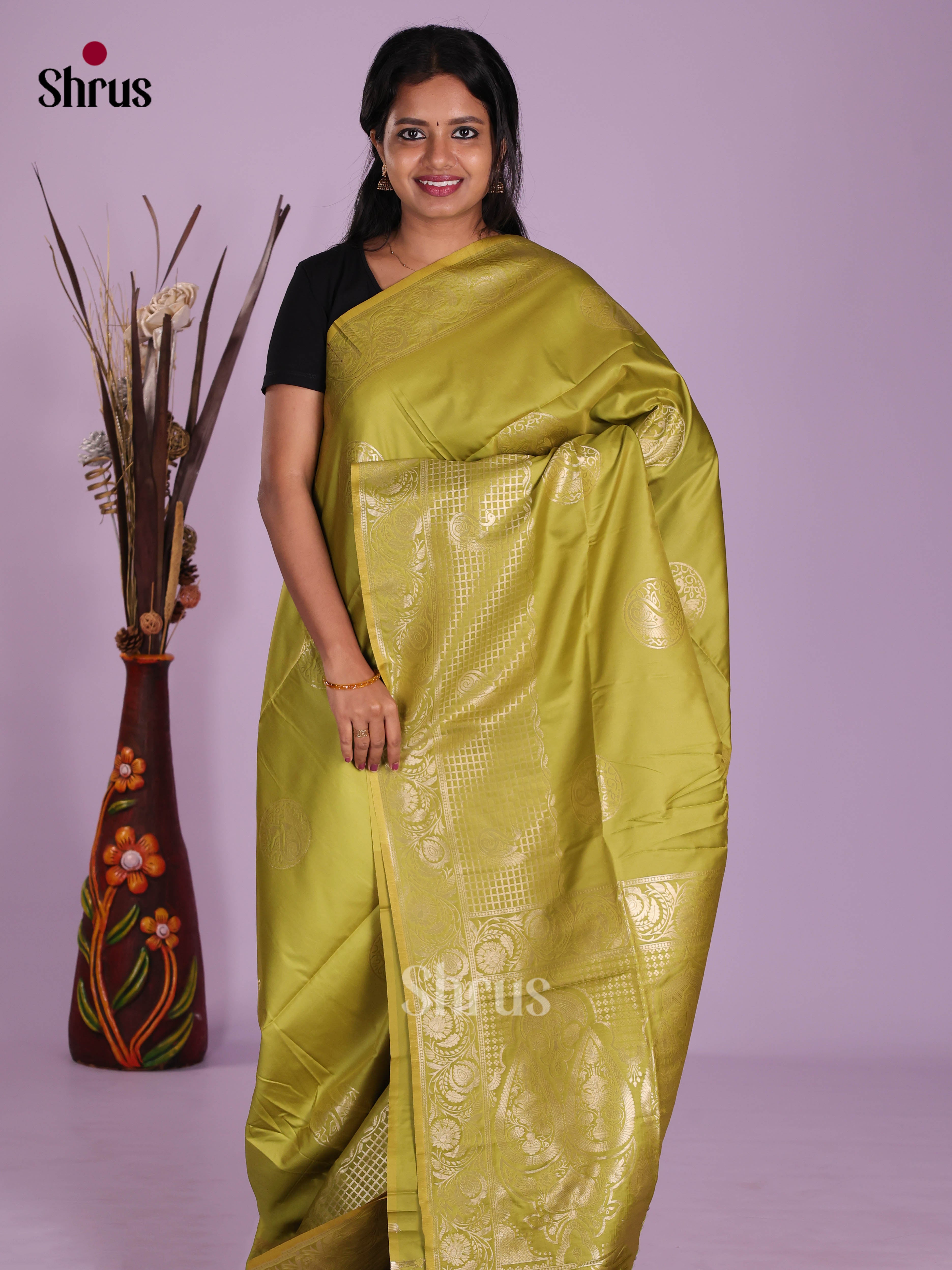 Olive Green - Semi Softsilk Saree