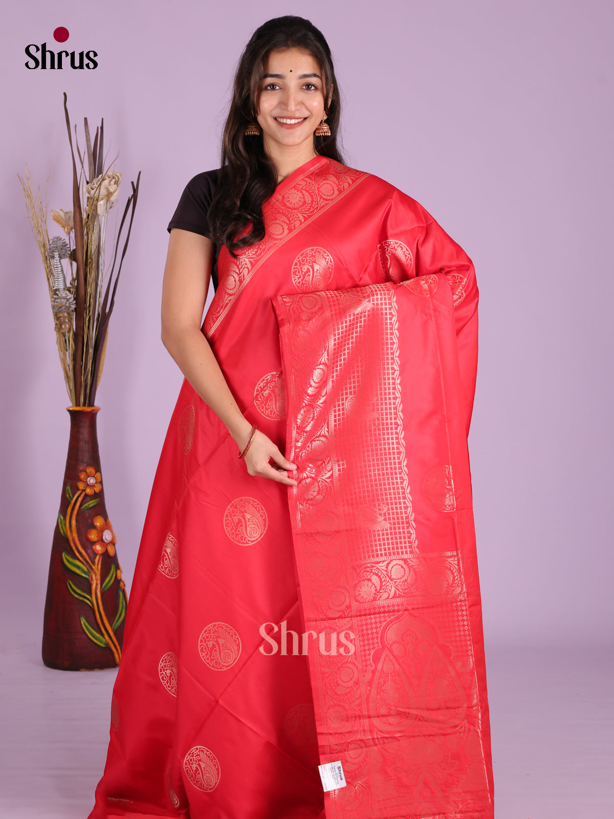 Red - Semi Softsilk Saree