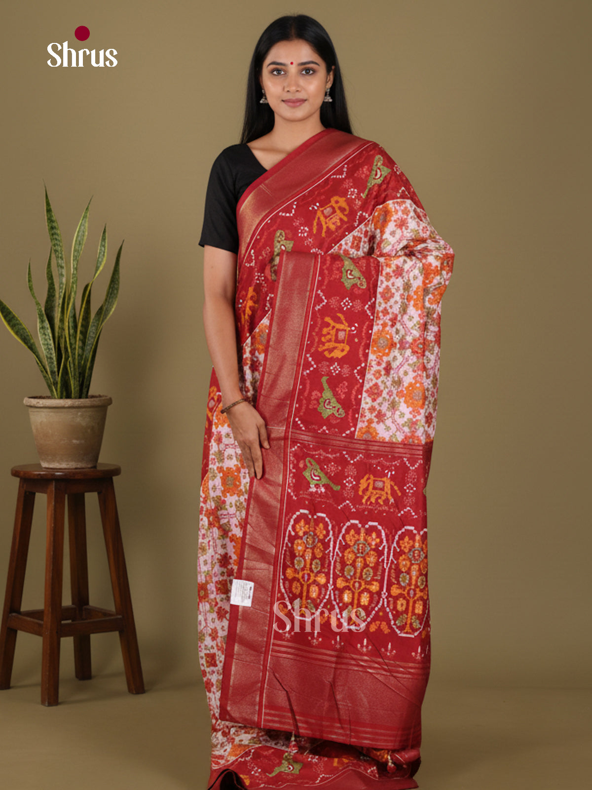 DJS24515 - Semi Ikkat Print Saree - Shop on Shrus.com
