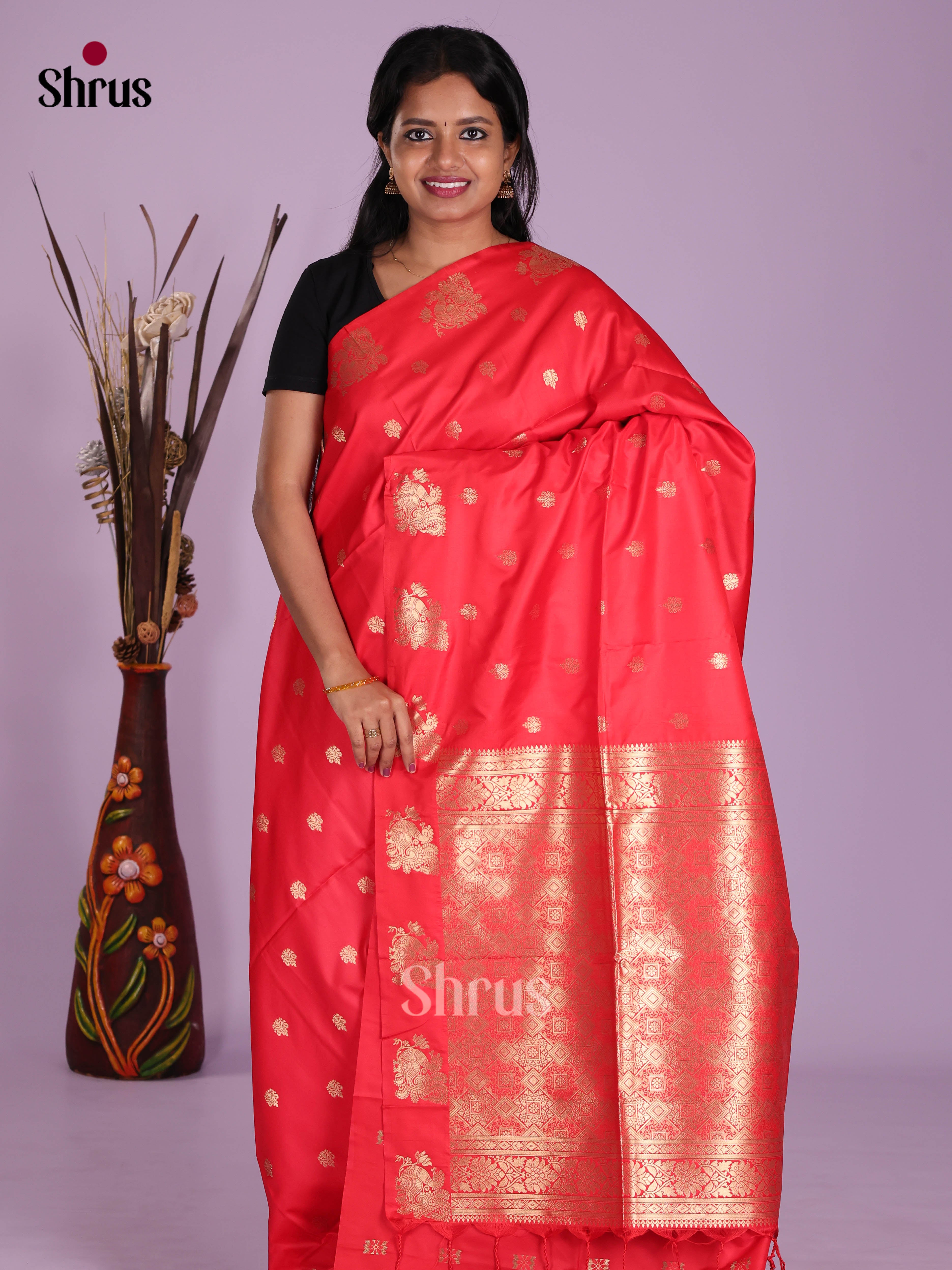 Red - Semi Softsilk Saree
