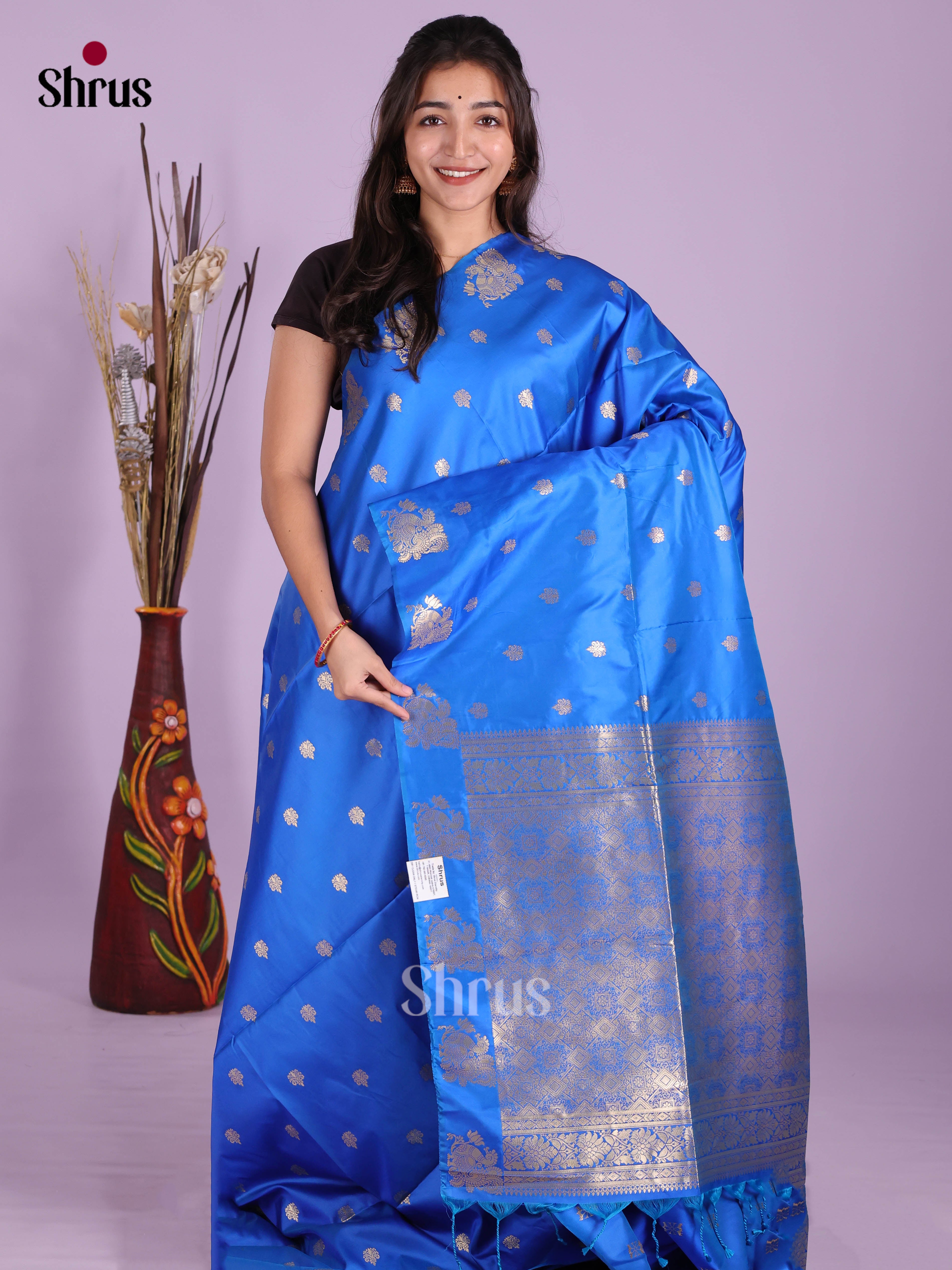 Blue- Semi Softsilk Saree