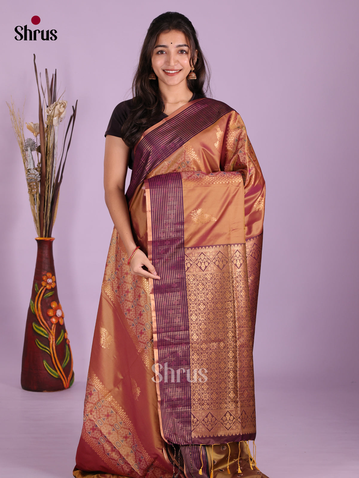Brown & Purple- Semi Softsilk Saree