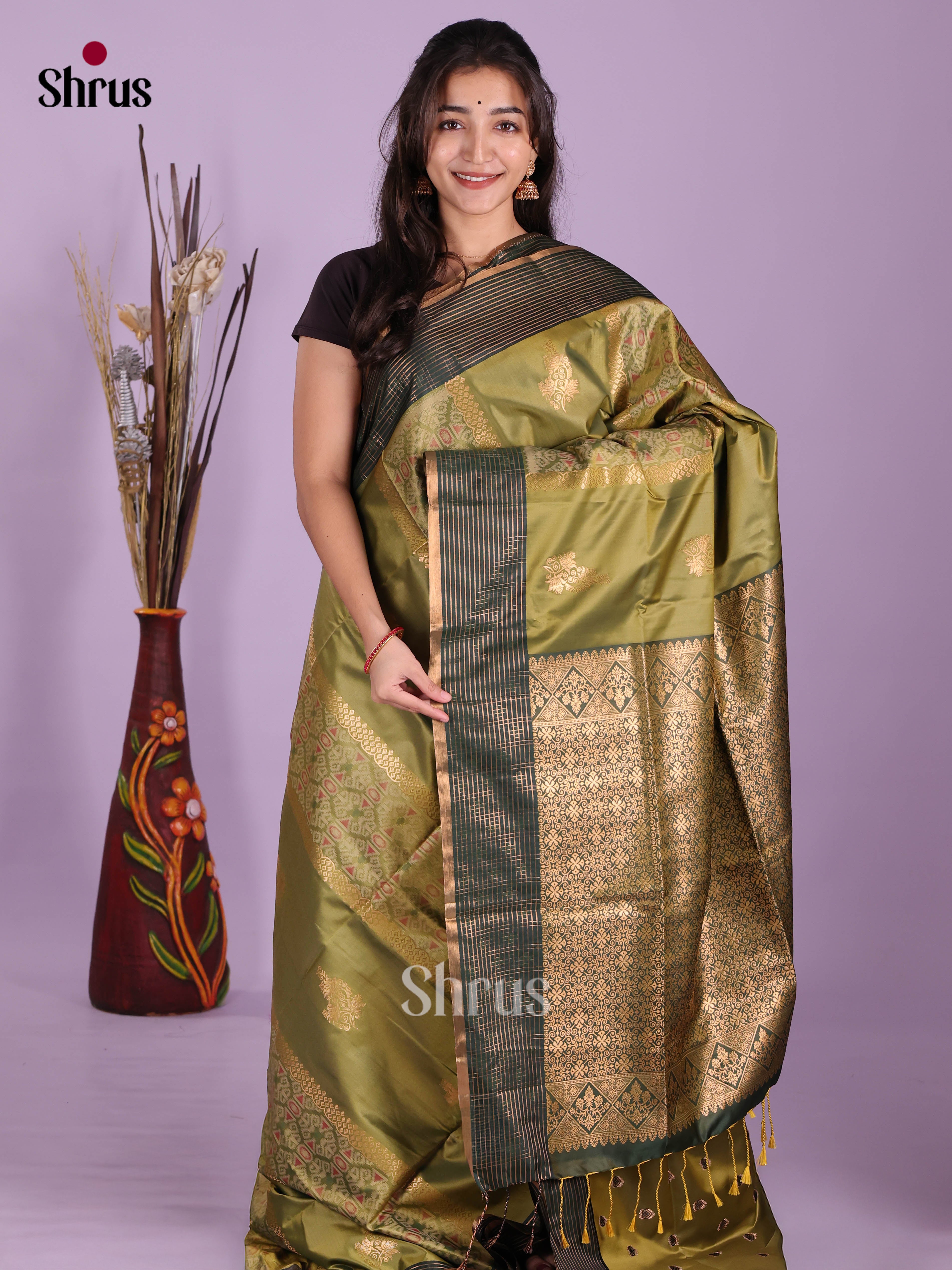 Mehandi Green & Green - Semi Softsilk Saree